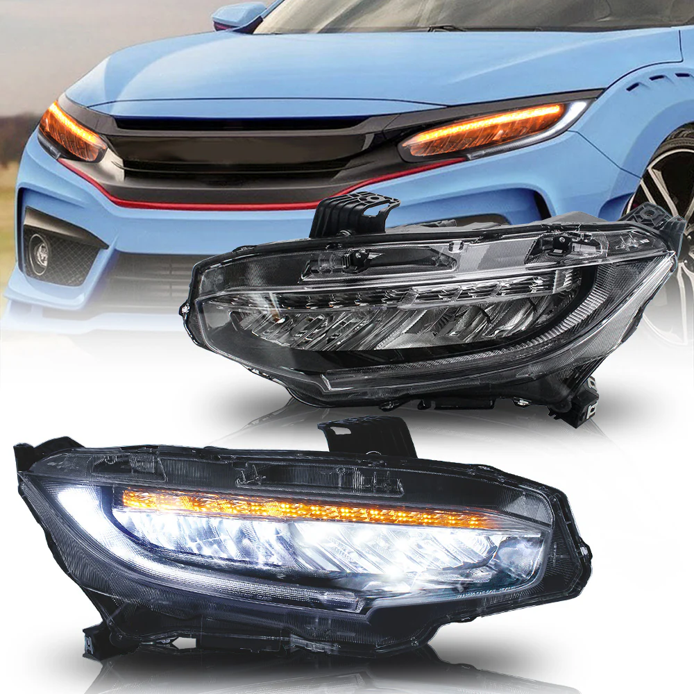 VLAND Headlights For Honda Civic 10th Sedan/Coupe/Hatchback 2016-2021 with Amber Sequential Turn Signal [SAE, DOT.] - Image 3