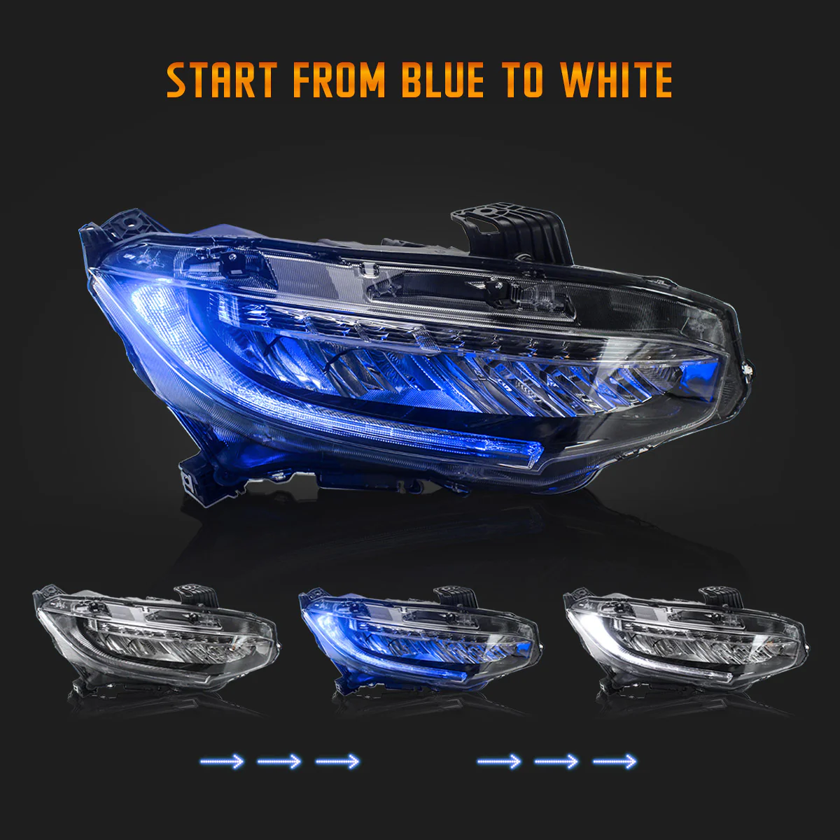 VLAND Headlights For Honda Civic 10th Sedan/Coupe/Hatchback 2016-2021 with Amber Sequential Turn Signal [SAE, DOT.] - Image 5