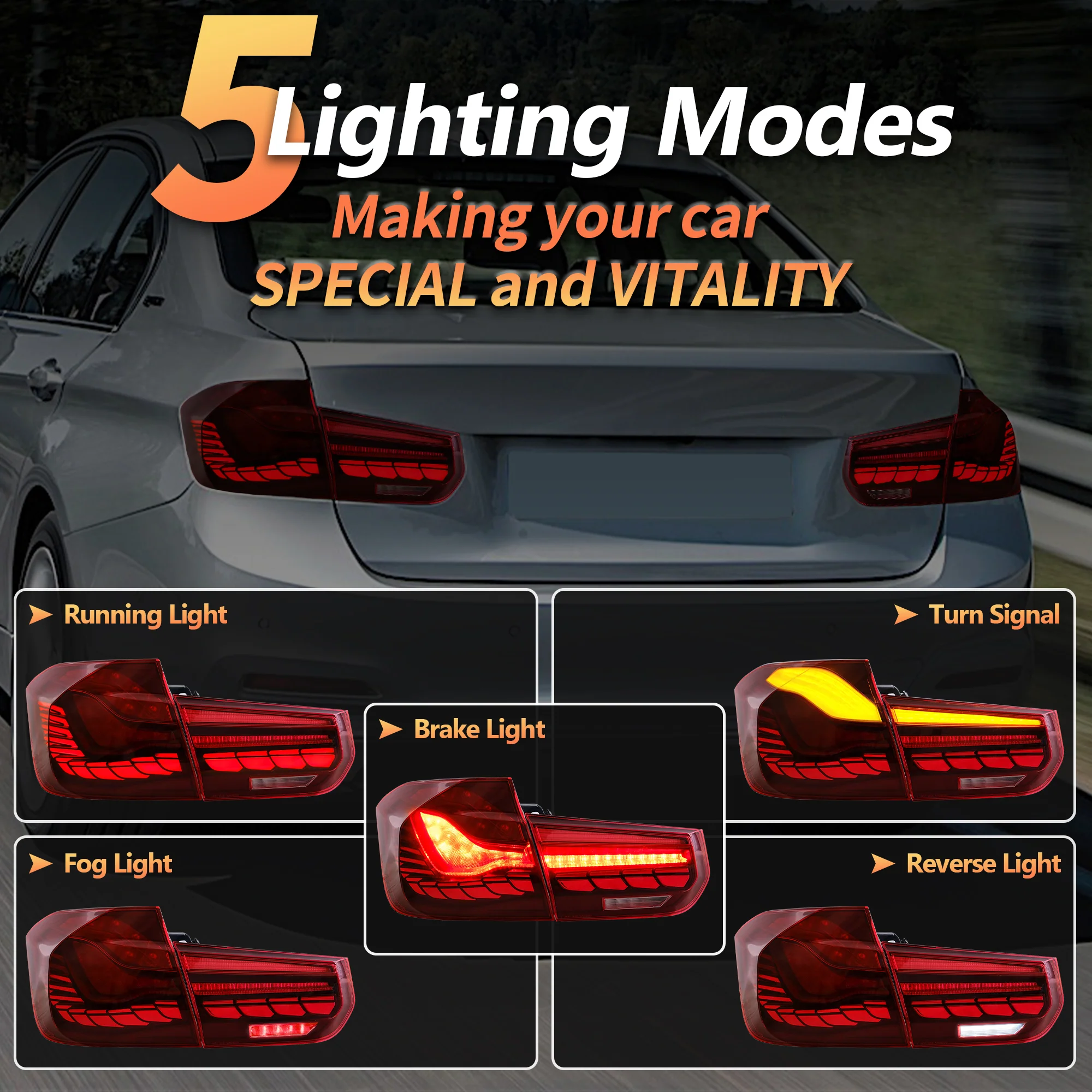 VLAND OLED Tail Lights For BMW 3-Series F30 F35 F80 M3 6th Gen Sedan 2012-2018 [E-MARK. DOT.] - Image 6