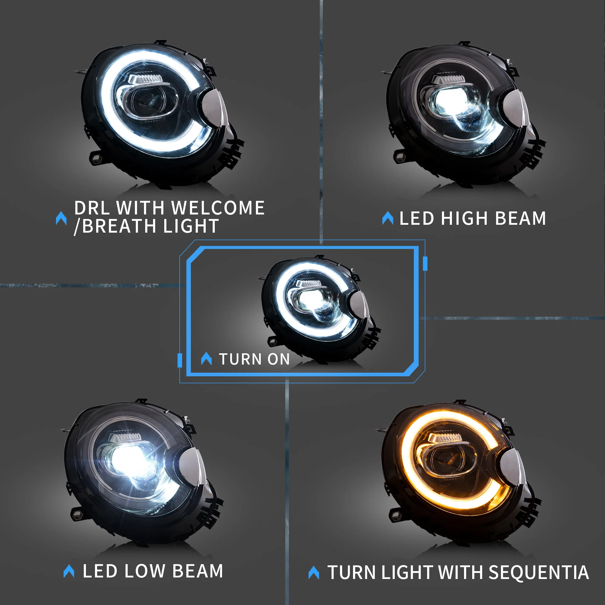 VLAND LED Headlights & Tail Lights For BMW Mini Cooper [Mini Hatch] R56 R57 R58 R59 2007-2013 Front And Rear Lamps Kits[E-MARK] - Image 5