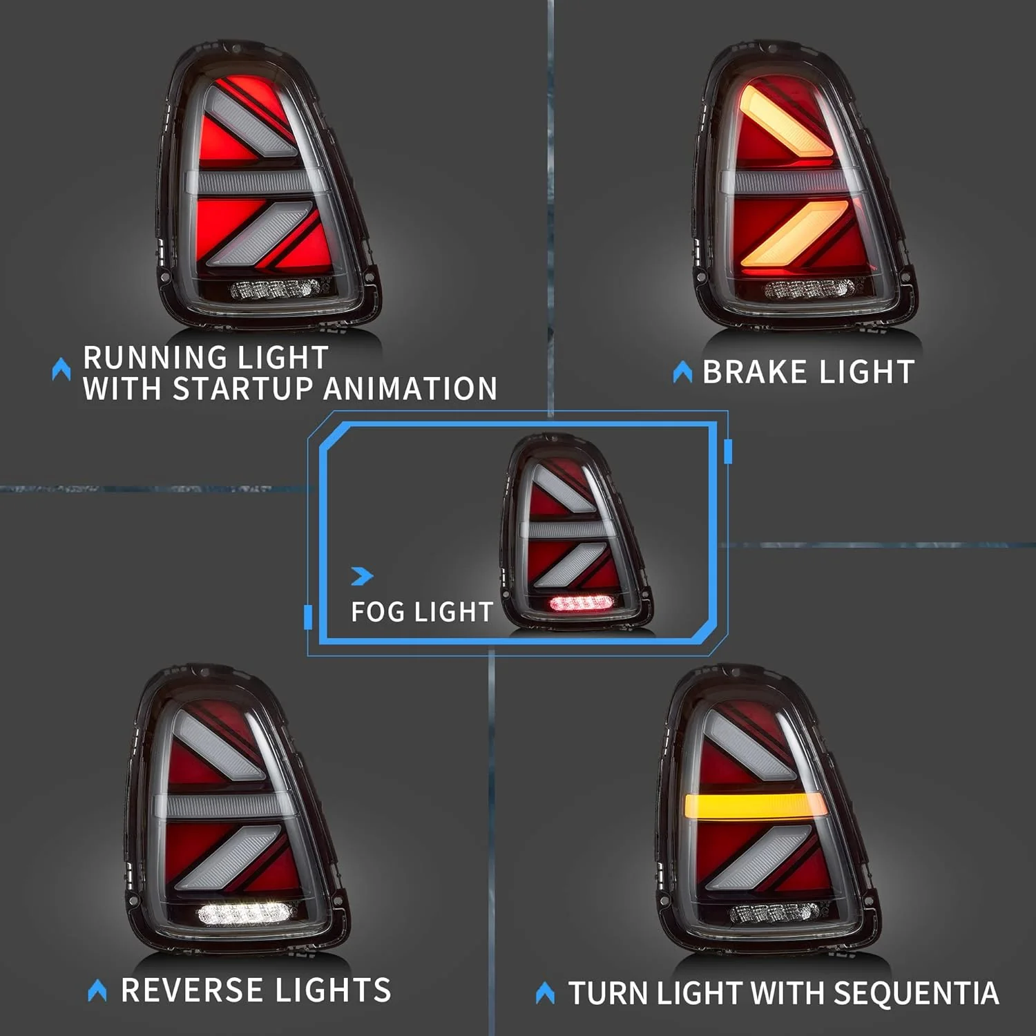 VLAND LED Tail Lights For BMW Mini Cooper R56 R57 R58 R59 2007-2013 With Dynamic DRL & Breath Effect [E-MARK] - Image 4