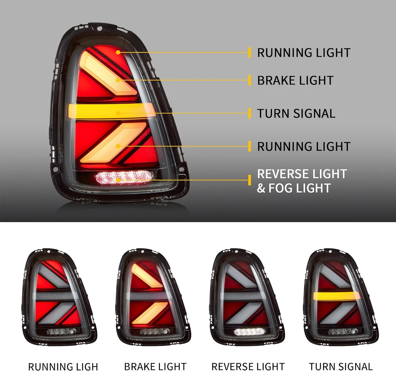 VLAND LED Tail Lights For BMW Mini Cooper R56 R57 R58 R59 2007-2013 With Dynamic DRL & Breath Effect [E-MARK] - Image 5