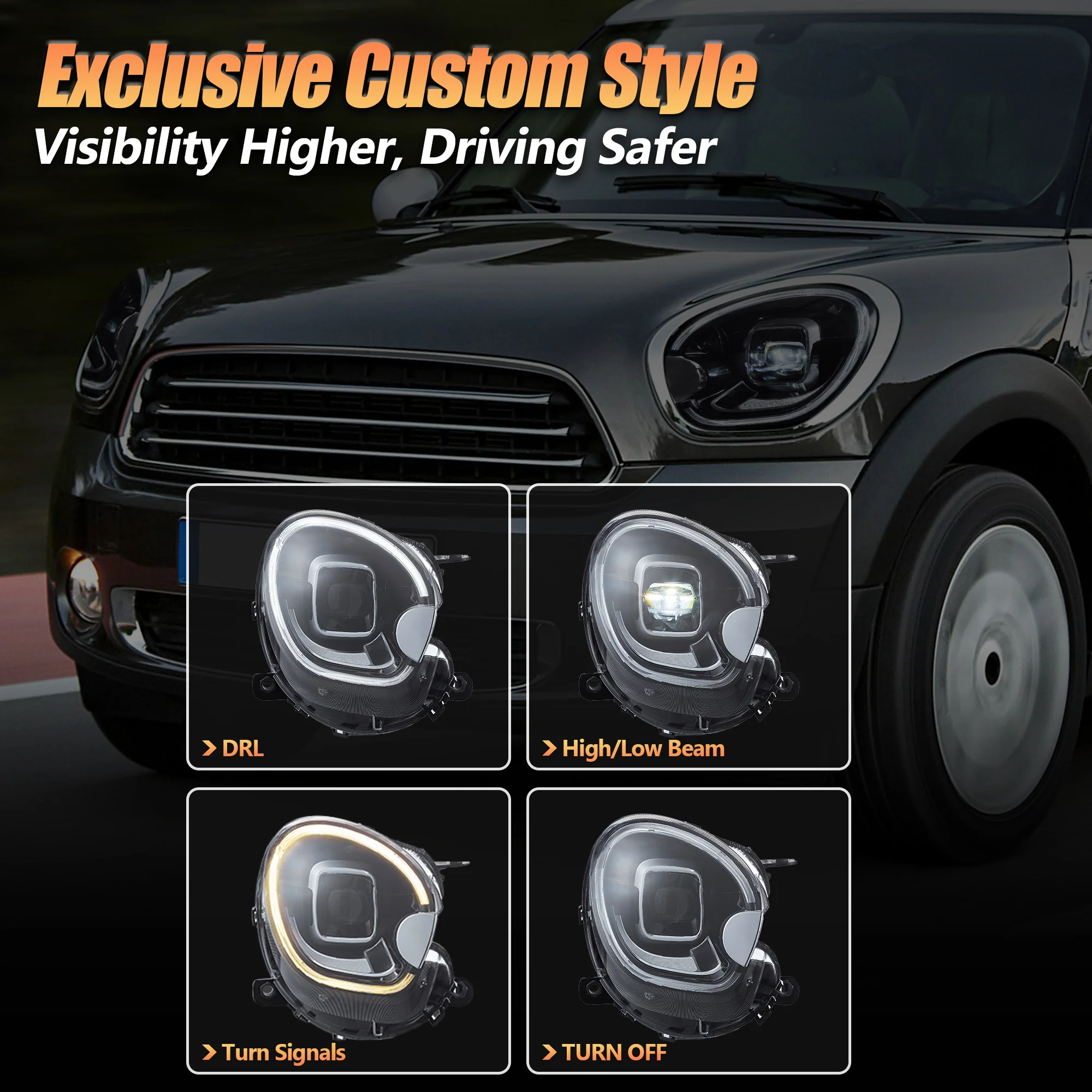 VLAND LED Head Lights For BMW Mini Countryman R60 2010-2016 [E-MARK] - Image 4