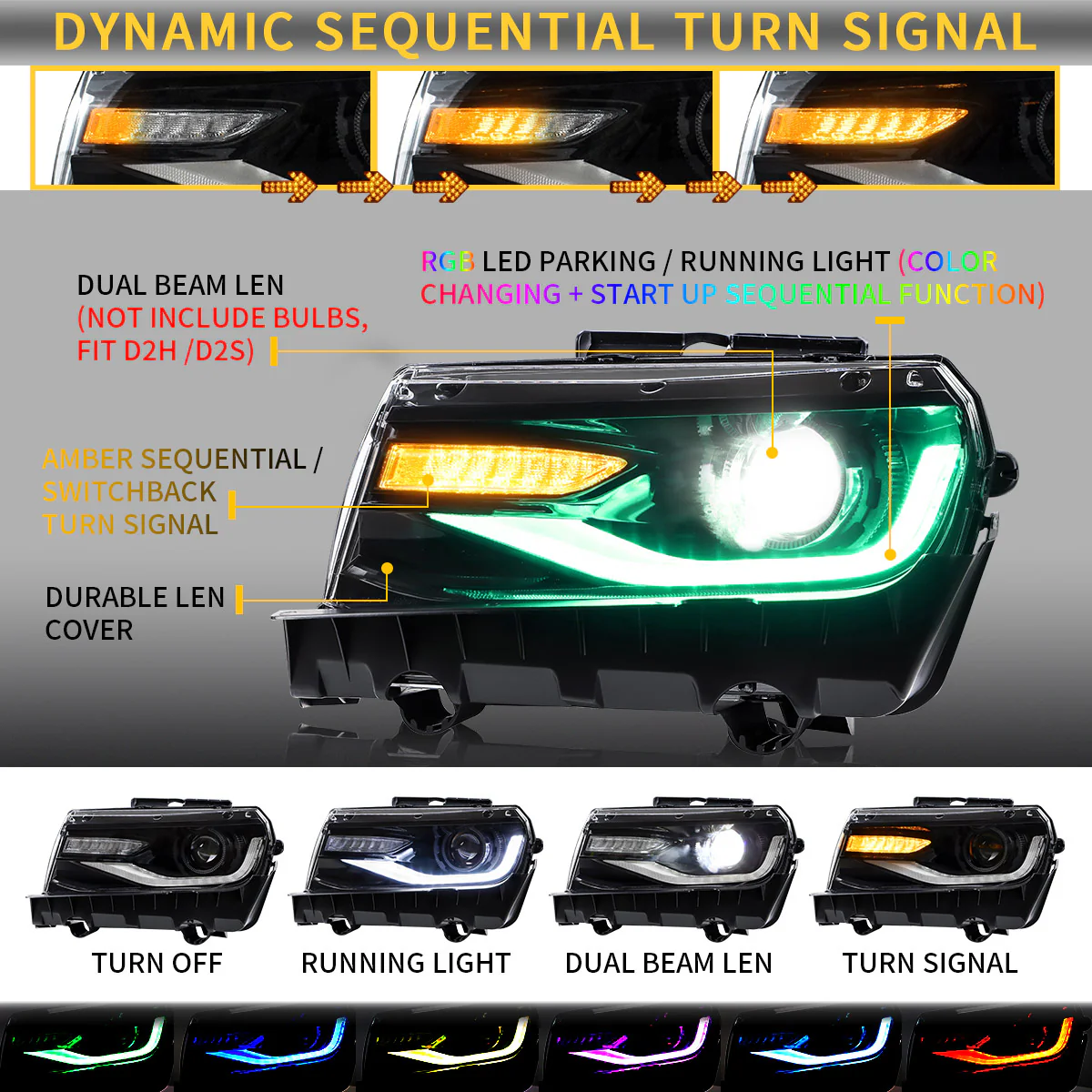 VLAND LED RGB Headlights and Taillights For Chevrolet Camaro 5th Gen Facelift 2014-2015 [DOT.] - Image 12