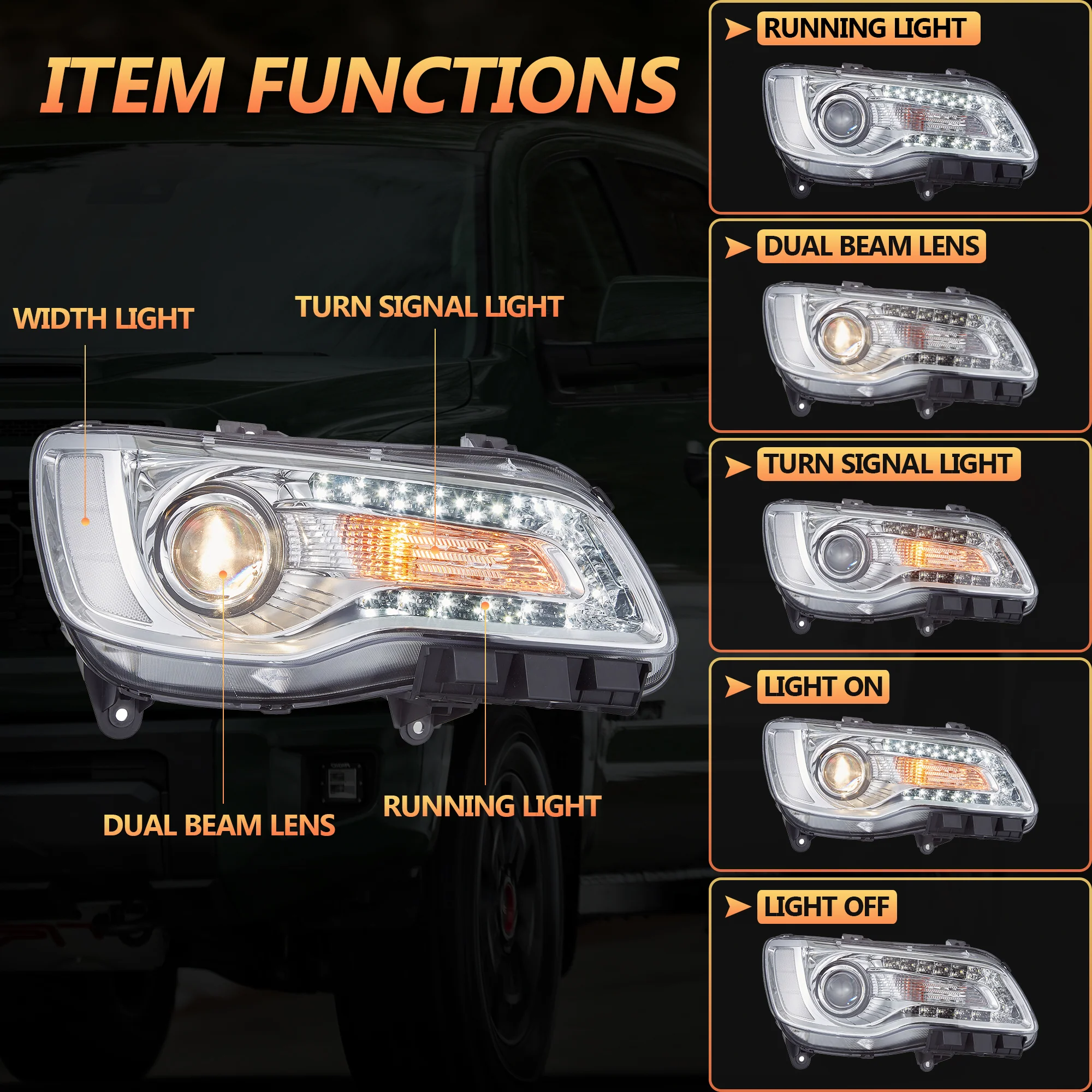 VLAND LED Head Lights & Tail Lights For Chrysler 300/300C 2011-2014 Front And Rear Lamps Kits - Image 12