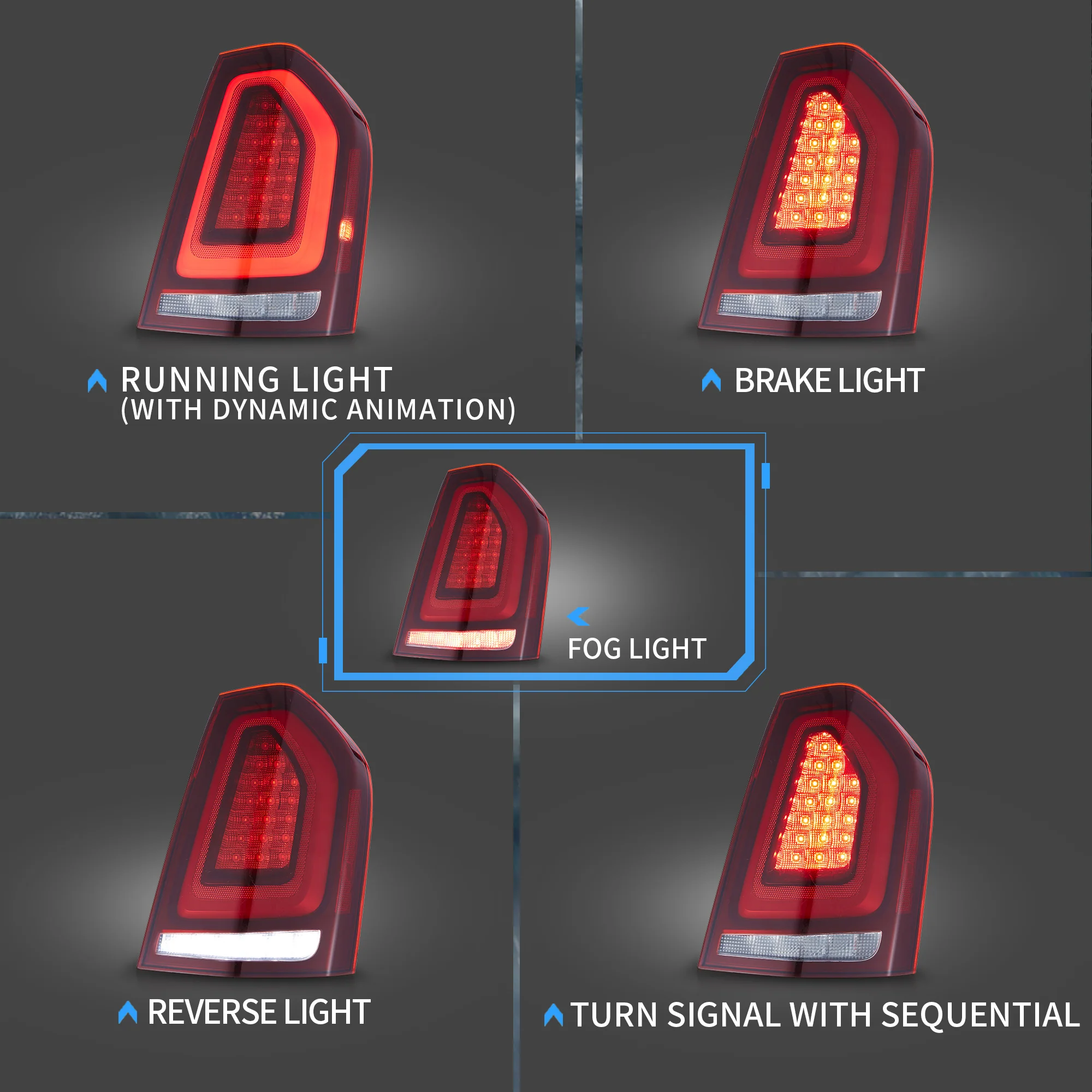 VLAND LED Taillights For Chrysler 300 / Lancia Thema 2nd Gen LD 2011-2014 With Startup Animation - Image 5