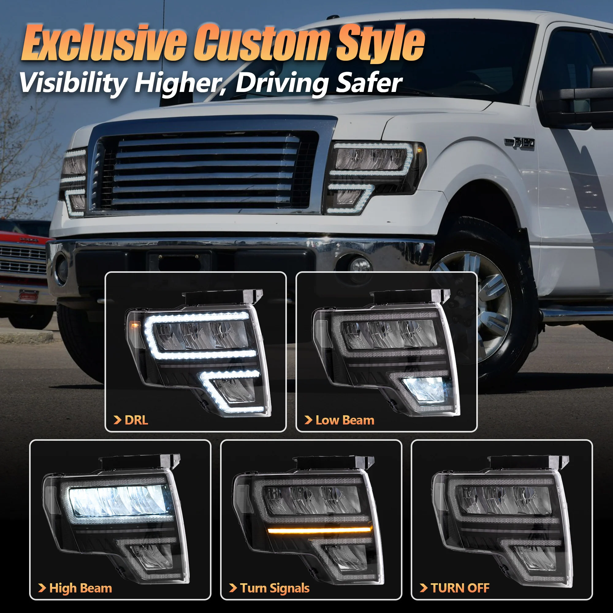 VLAND Full LED Reflector Headlights For Ford F150 Pickup 2009-2014 With DRL [DOT. SAE.] - Image 10