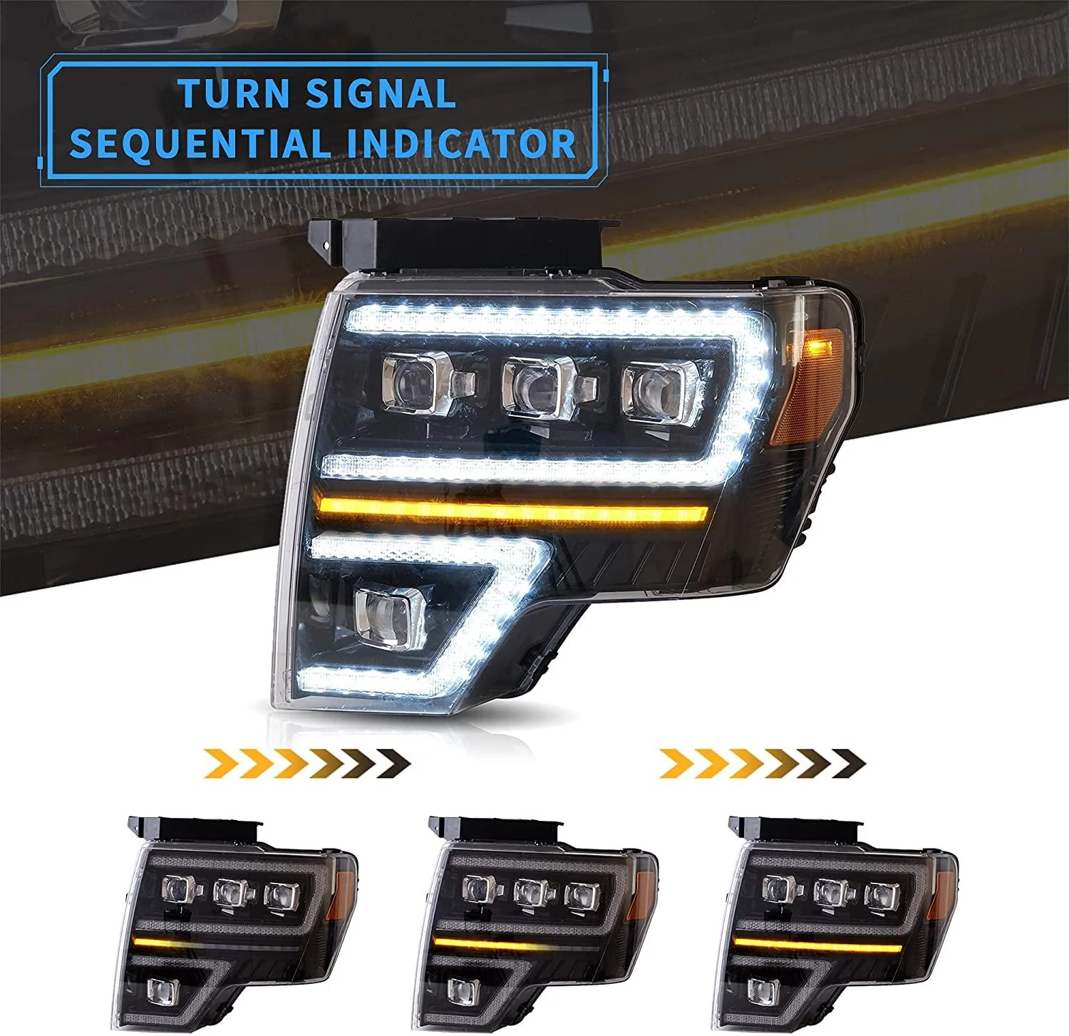VLAND Full LED Reflector Headlights For Ford F150 Pickup 2009-2014 With DRL [DOT. SAE.] - Image 8