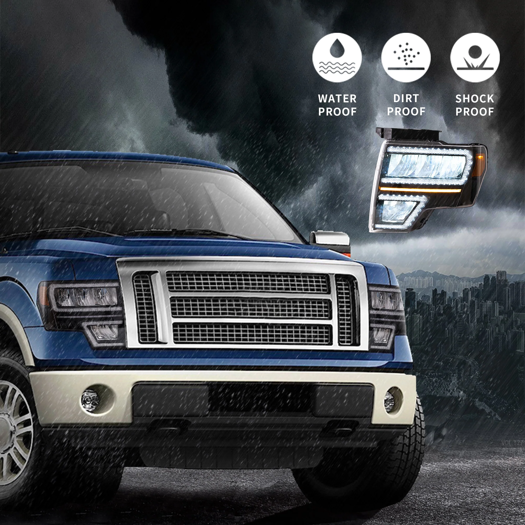 VLAND Full LED Reflector Headlights For Ford F150 Pickup 2009-2014 With DRL [DOT. SAE.] - Image 9