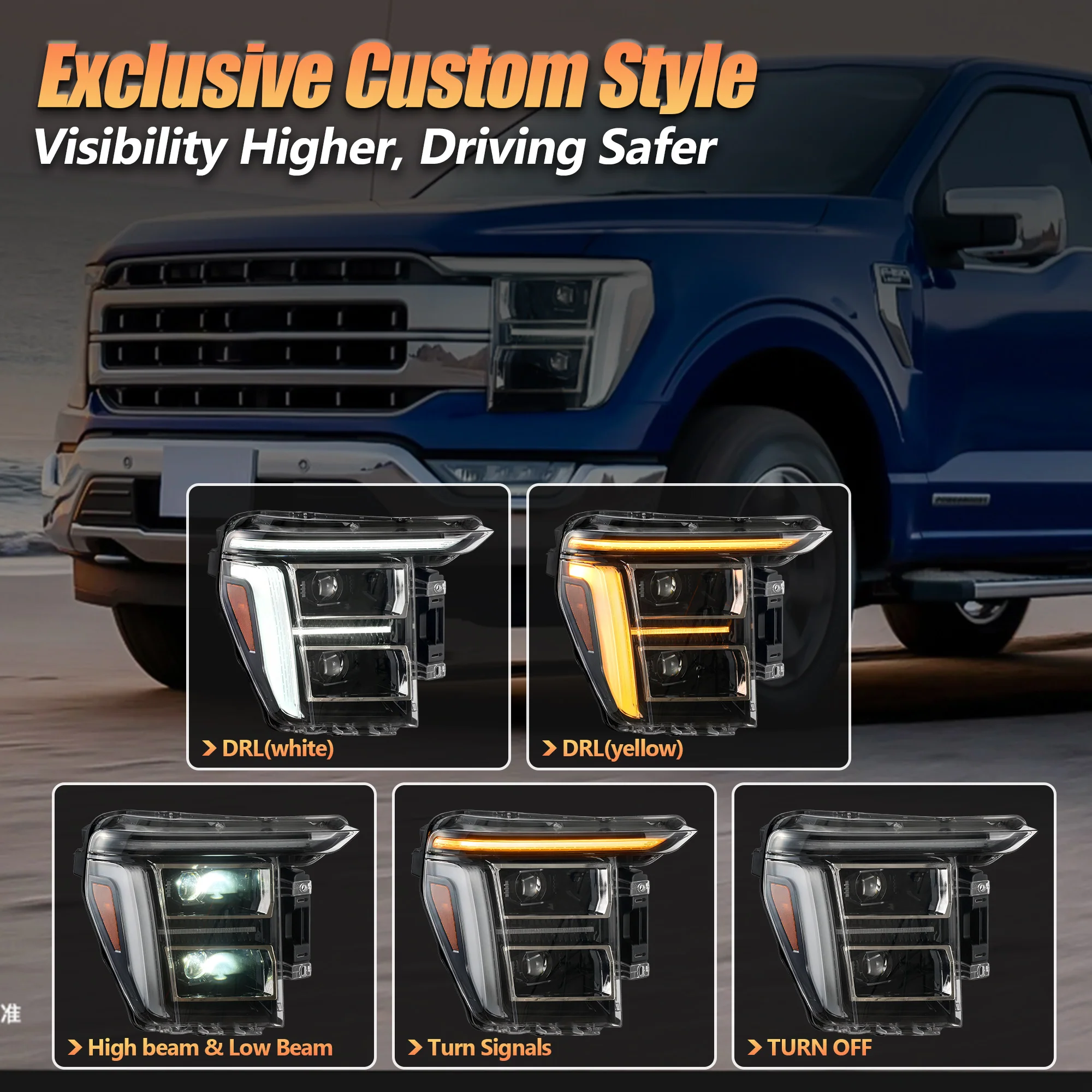 VLAND LED Headlights and Taillights For Ford F150 2021-2023 [DOT.] - Image 6