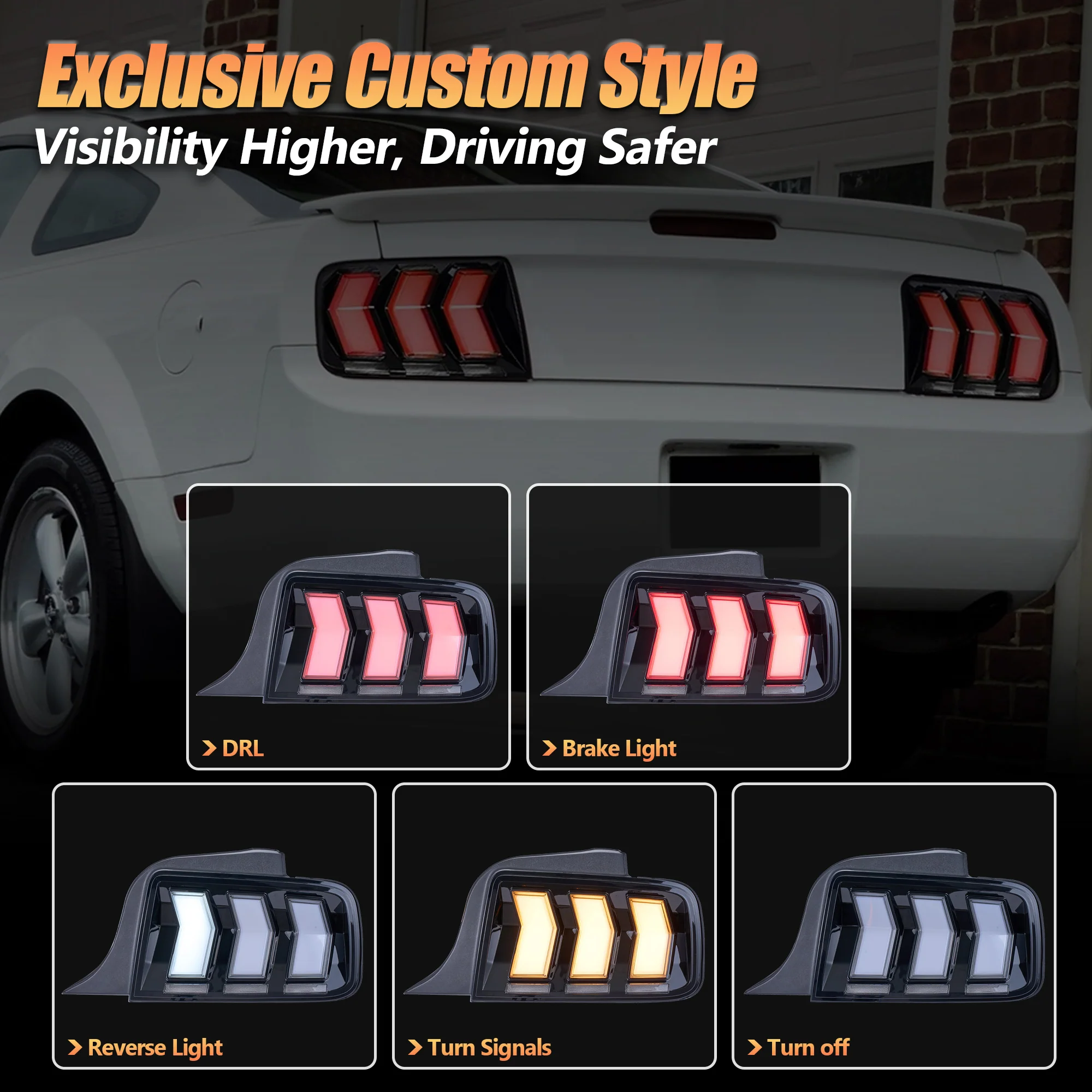 VLAND Full LED RGB Tail Lights For Ford Mustang 2005-2009 with Sequential Turn Signal - Image 4