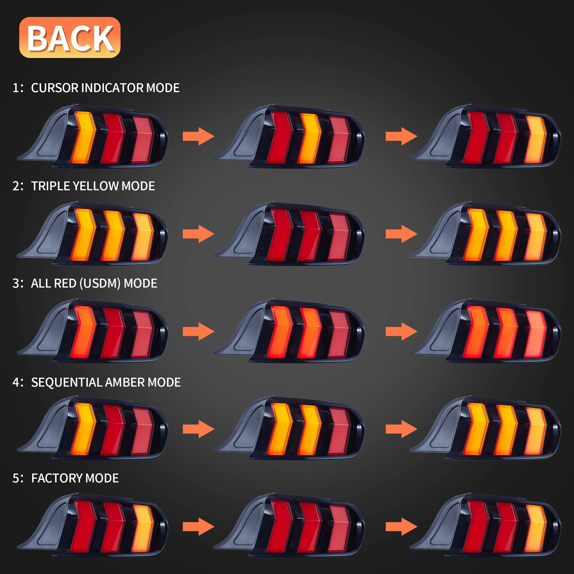 VLAND LED Taillights For Ford Mustang 2015-2023 With 5 Modes & Sequential Turn Signal [DOT.] - Image 10