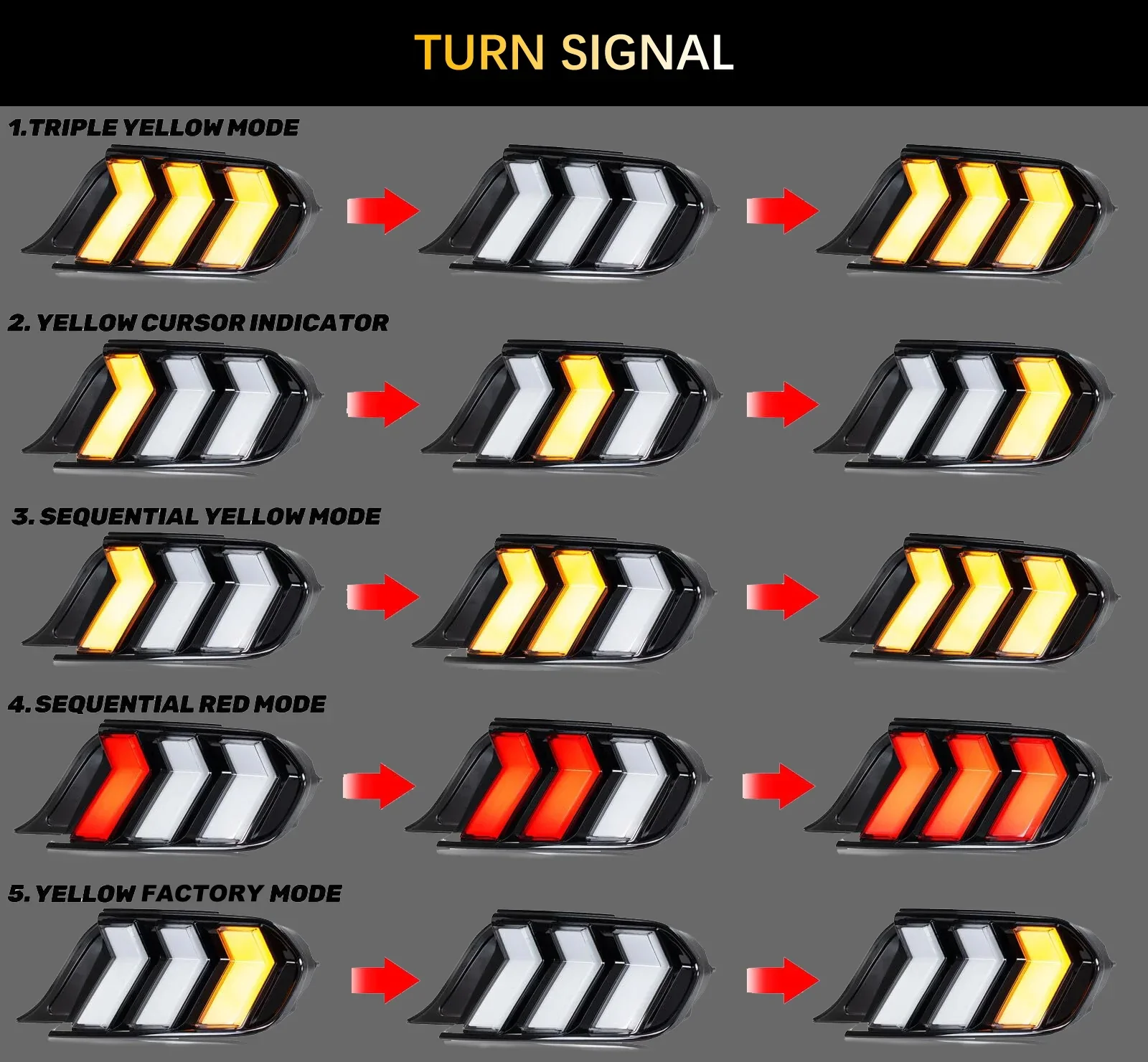 VLAND LED Taillights For Ford Mustang 2015-2023 With 5 Modes & Sequential Turn Signal [DOT.] - Image 7