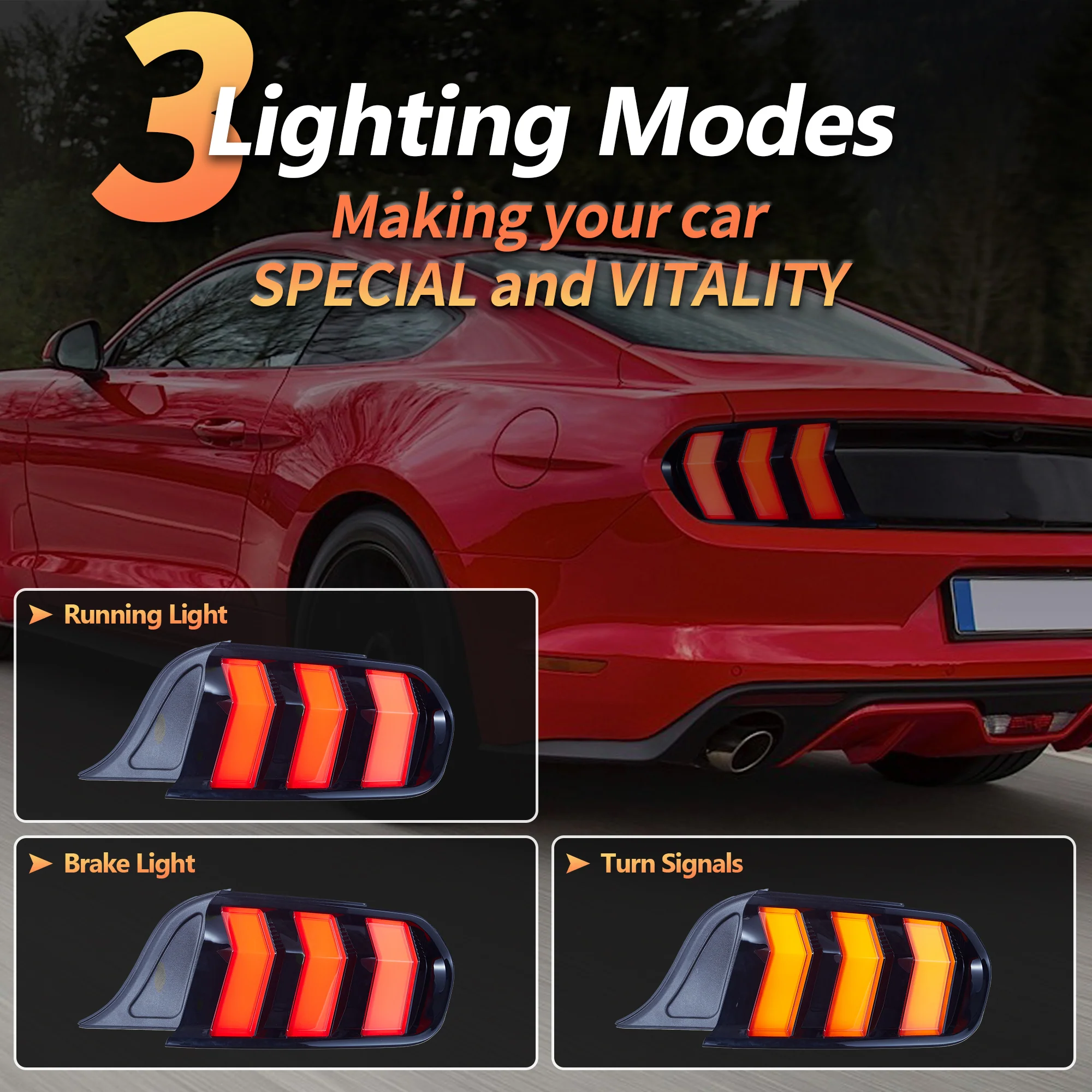 VLAND LED Taillights For Ford Mustang 2015-2023 With 5 Modes & Sequential Turn Signal [DOT.] - Image 9