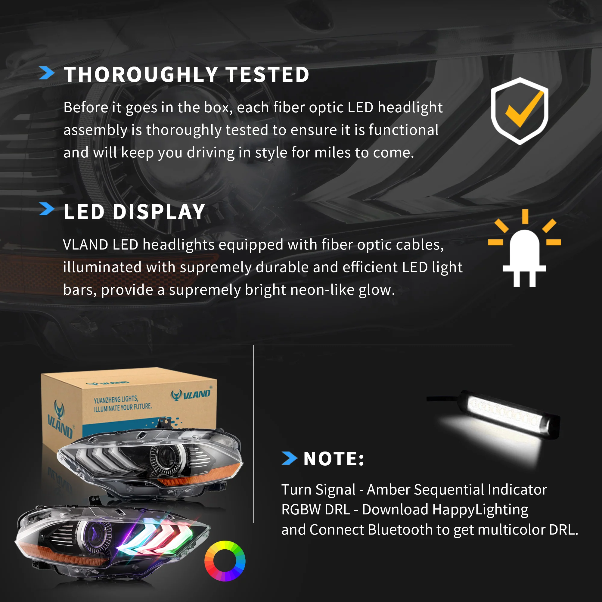VLAND RGB Projector Headlights For Ford Mustang (Sixth Generation) [S550] 2018-2023 - Image 22