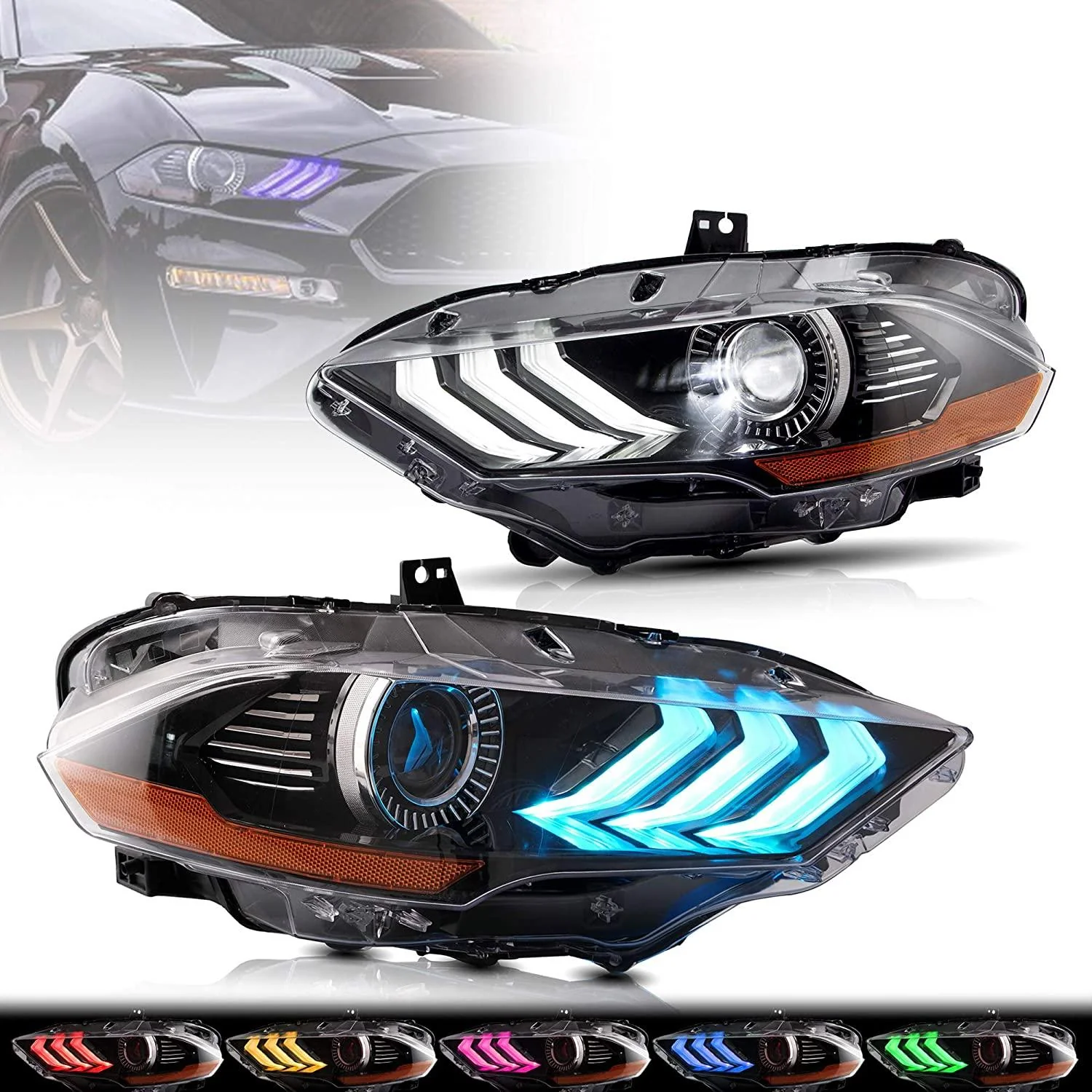 VLAND RGB Projector Headlights For Ford Mustang (Sixth Generation) [S550] 2018-2023 - Image 4