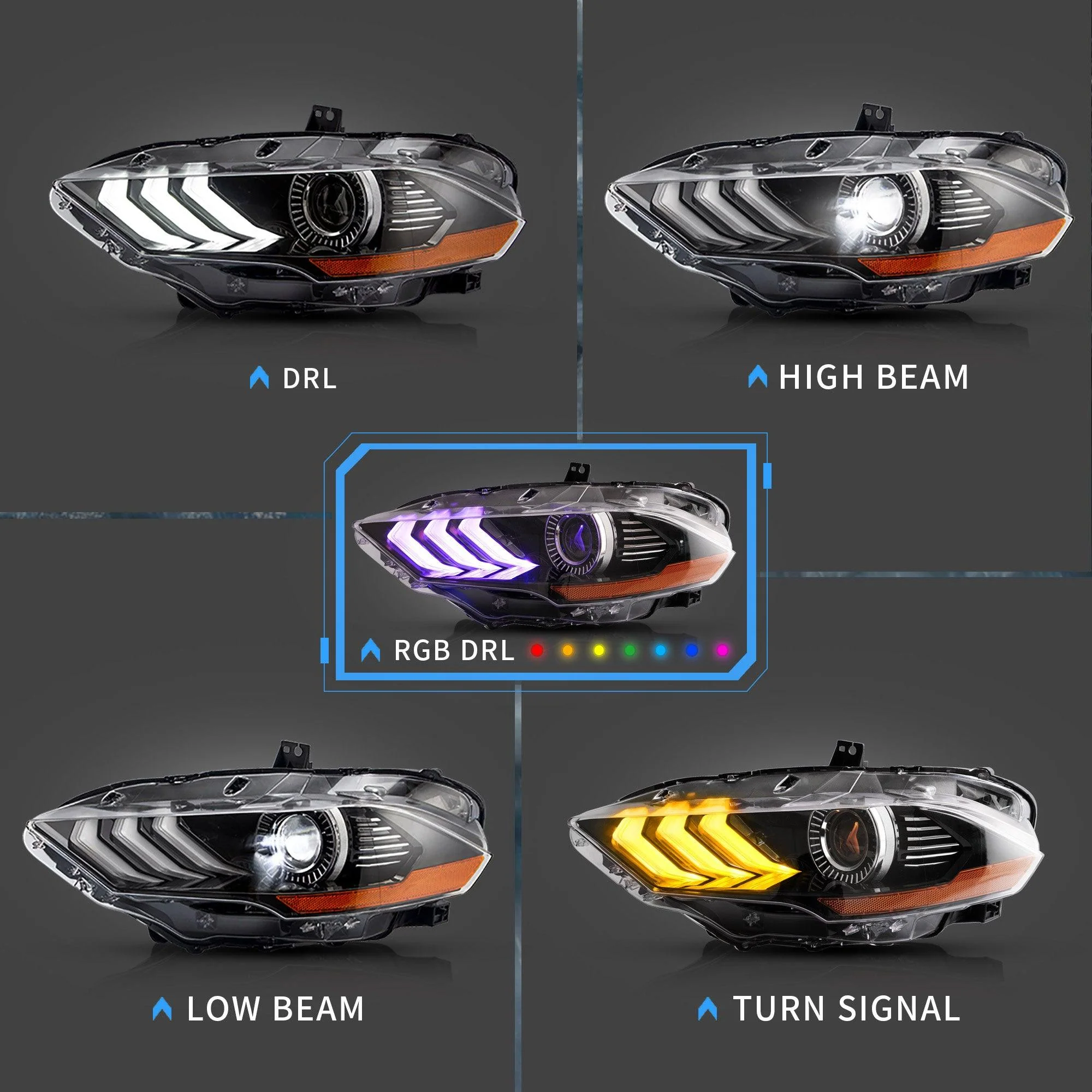 VLAND RGB Projector Headlights For Ford Mustang (Sixth Generation) [S550] 2018-2023 - Image 6