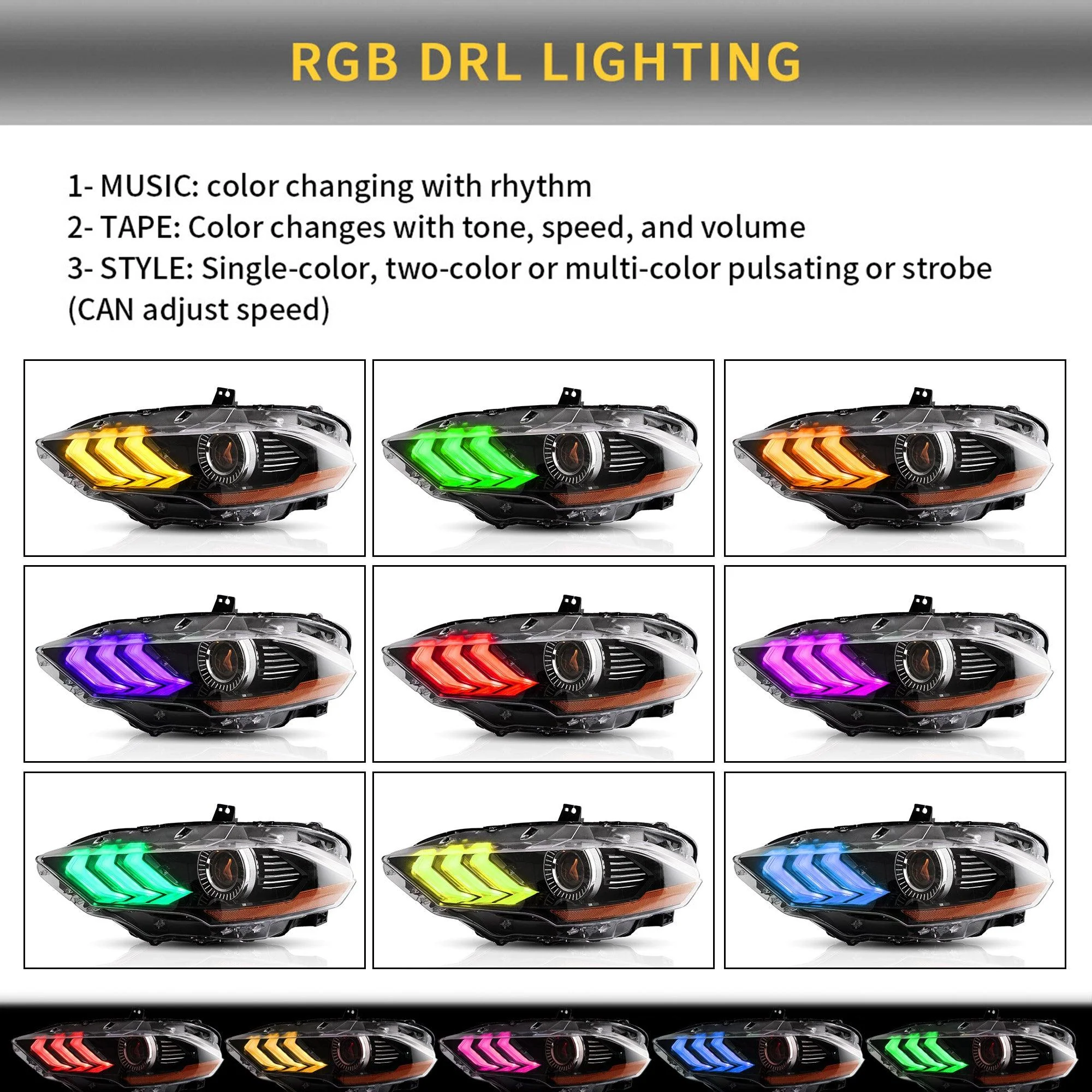 VLAND RGB Projector Headlights For Ford Mustang (Sixth Generation) [S550] 2018-2023 - Image 8