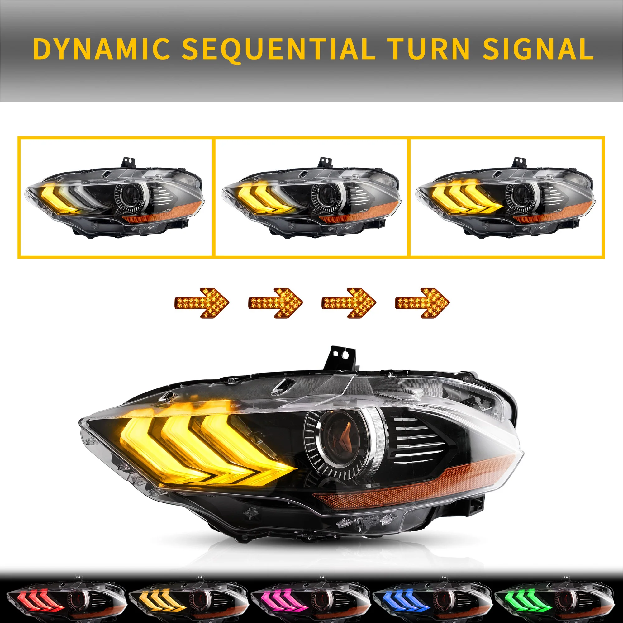 VLAND RGB Projector Headlights For Ford Mustang (Sixth Generation) [S550] 2018-2023 - Image 9