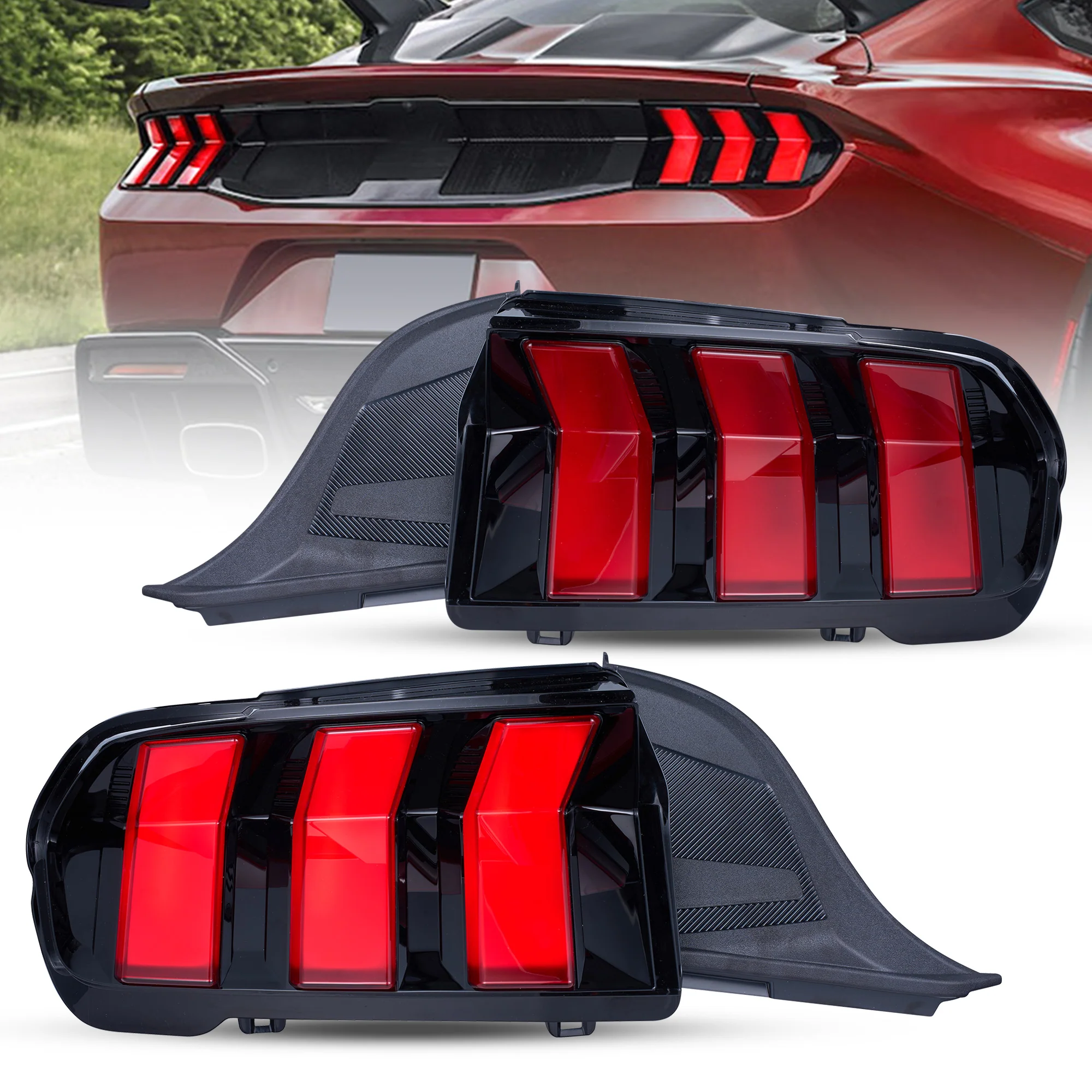 VLAND Full LED Tail Lights For Ford Mustang 2024-2025 with Red Sequential Turn Signal - Image 2