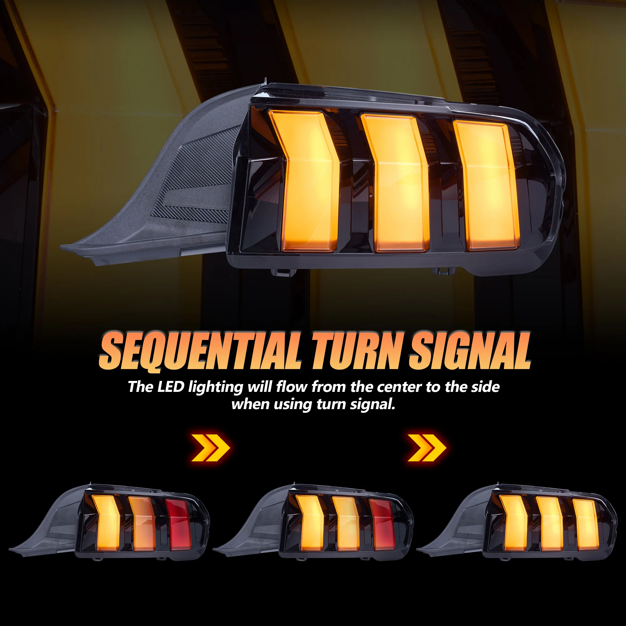 VLAND Full LED Tail Lights For Ford Mustang 2024-2025 with Red Sequential Turn Signal - Image 4