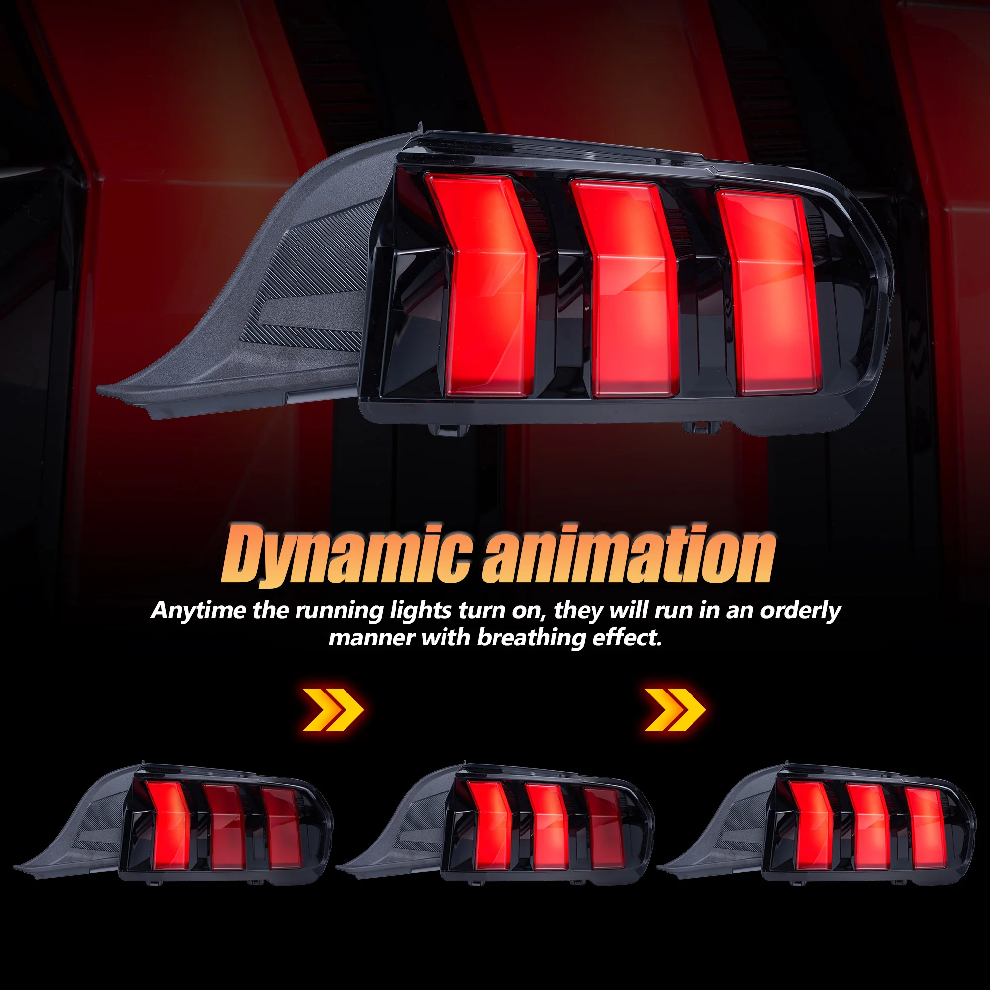 VLAND Full LED Tail Lights For Ford Mustang 2024-2025 with Red Sequential Turn Signal - Image 5