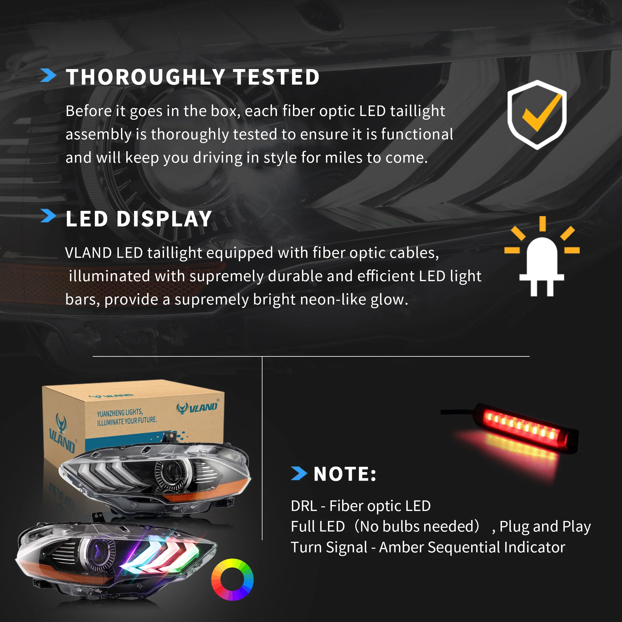 VLAND LED Dual Beam Headlights and Taillights For Ford Mustang S550 2018-2024 With S650 Style [DOT.] - Image 28