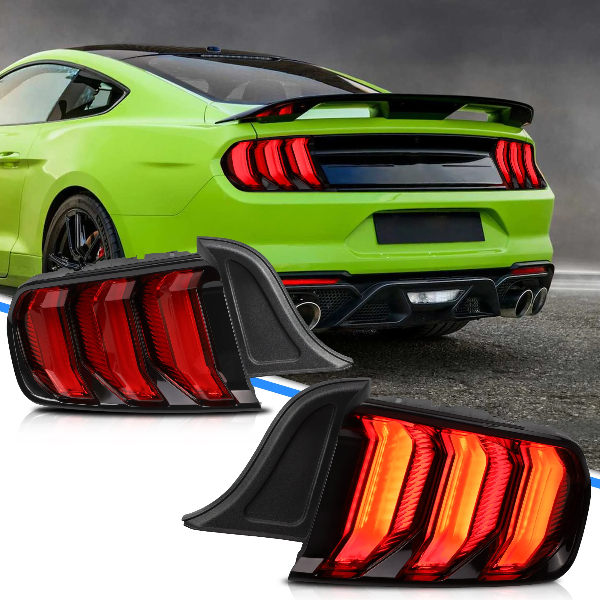 VLAND Full LED Tail Lights For Ford Mustang USA Specs 2015-2023 with Red Turn Signal [DOT.SAE.] - Image 4