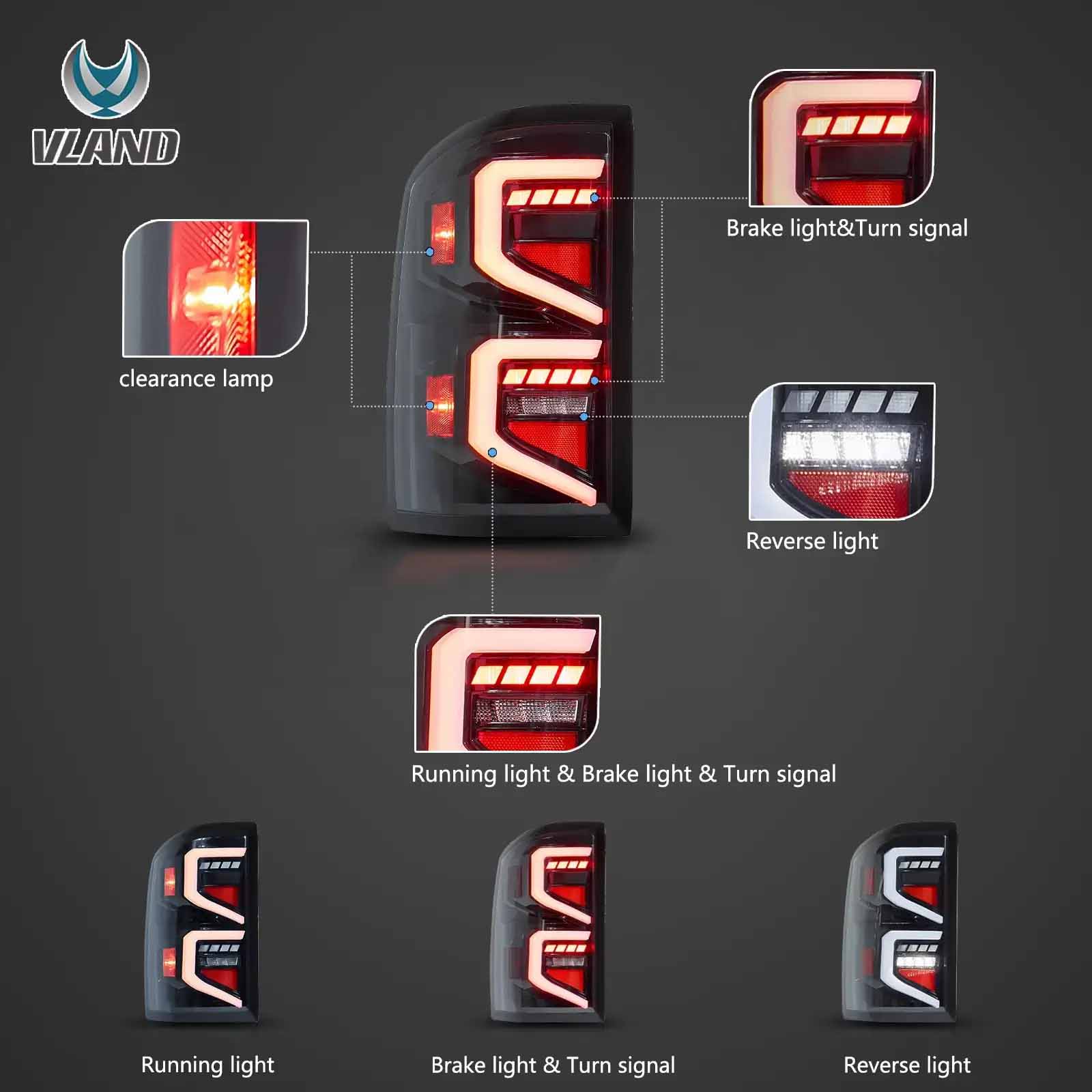 VLAND LED Taillights For GMC Sierra 2014-2018 1500 2500HD 3500HD 4th Gen [DOT.] - Image 3