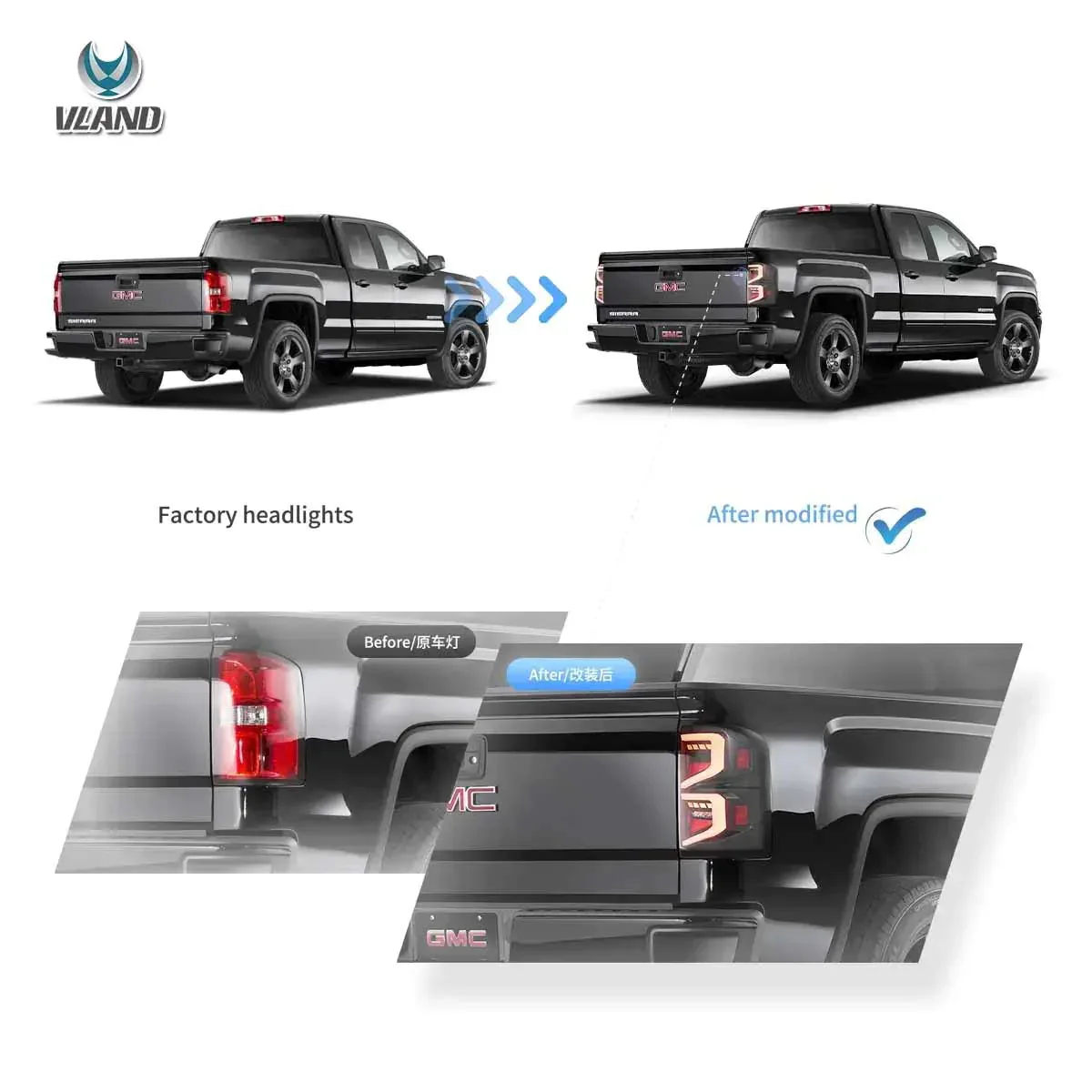 VLAND LED Taillights For GMC Sierra 2014-2018 1500 2500HD 3500HD 4th Gen [DOT.] - Image 7