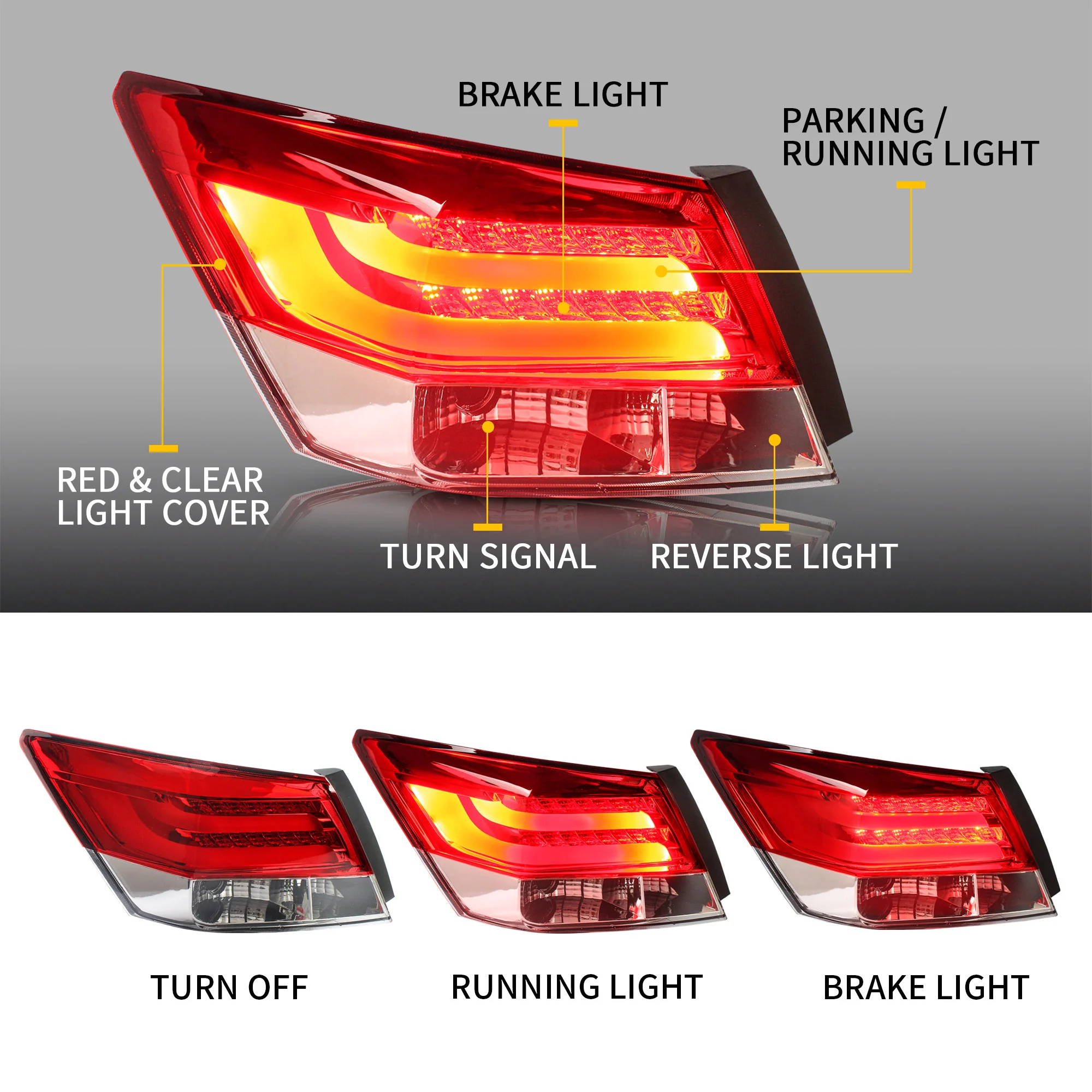 VLAND Tail Lights 2PCS For Honda Accord Inspire 8th Gen 4-Dr Sedan 2008-2012 - Image 4