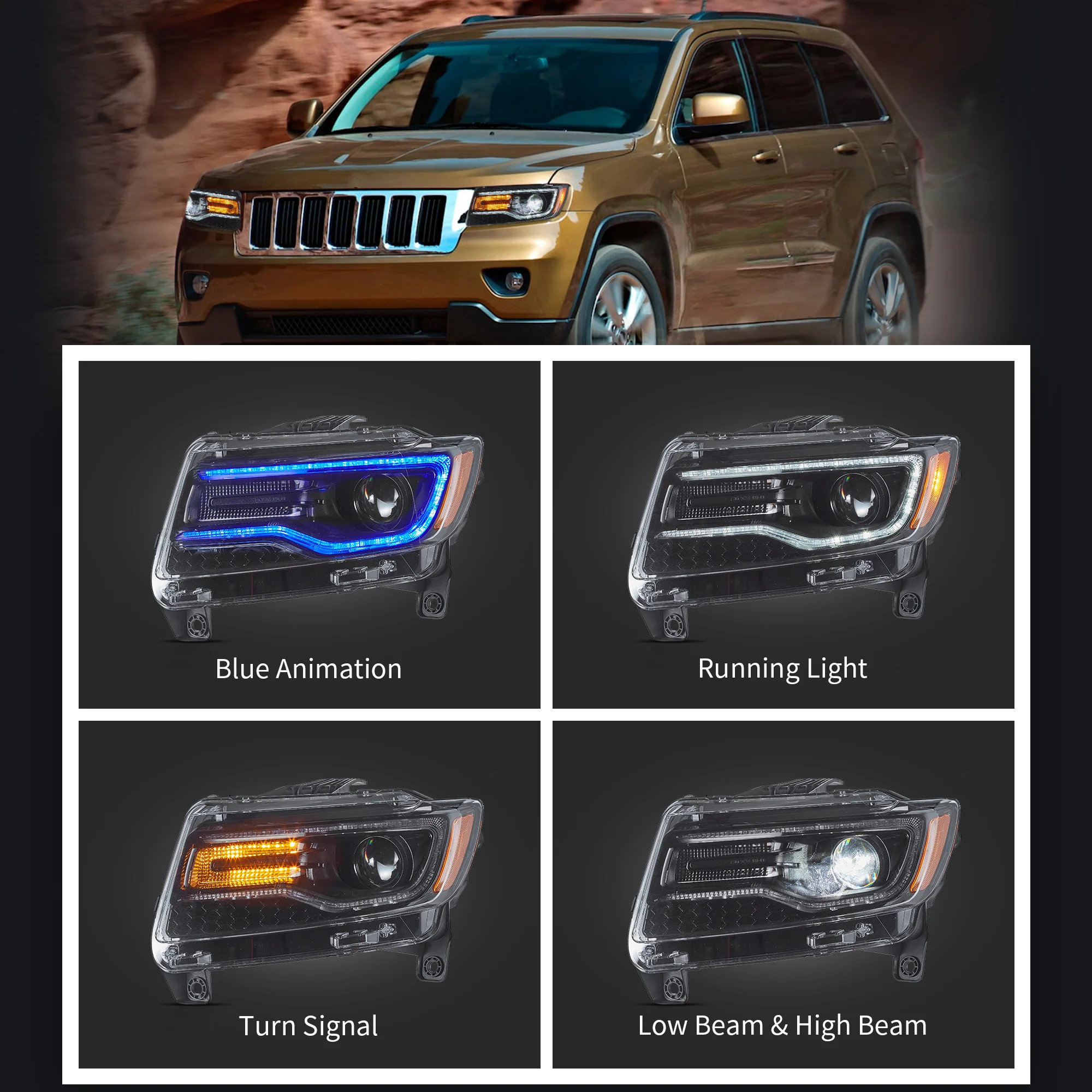 VLAND LED Headlights For Jeep Grand Cherokee WK2 2011-2013 4th Gen [DOT.] - Image 3