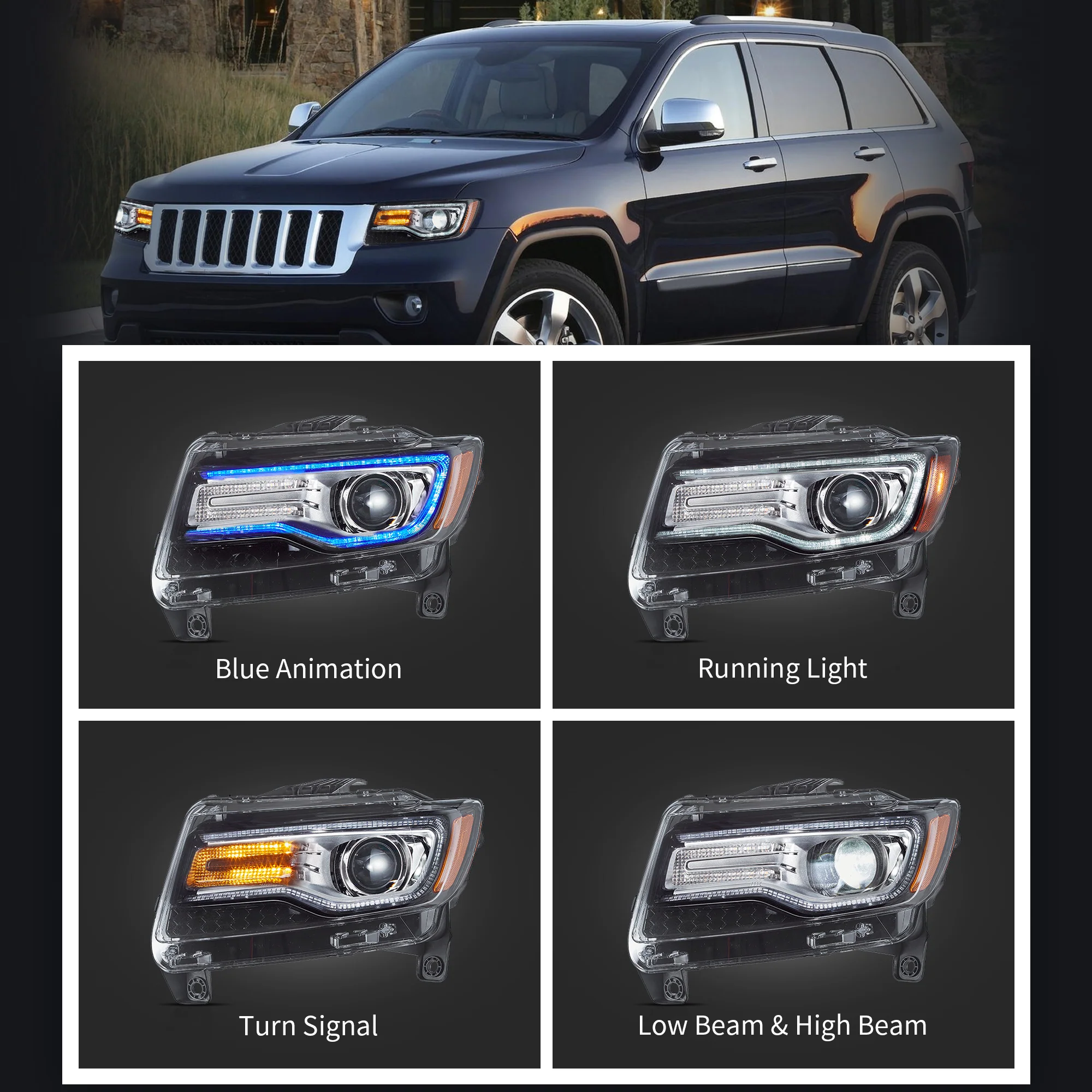 VLAND LED Headlights For Jeep Grand Cherokee WK2 2011-2013 4th Gen [DOT.] - Image 4