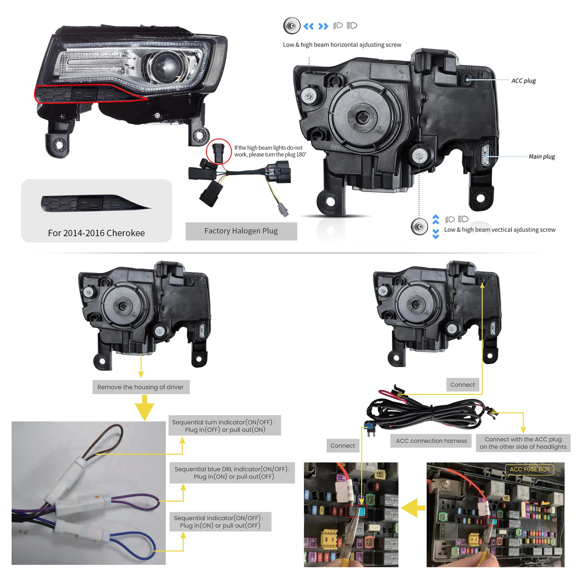 VLAND LED Headlights For Jeep Grand Cherokee WK2 2014-2021 4th Gen [DOT.] - Image 22