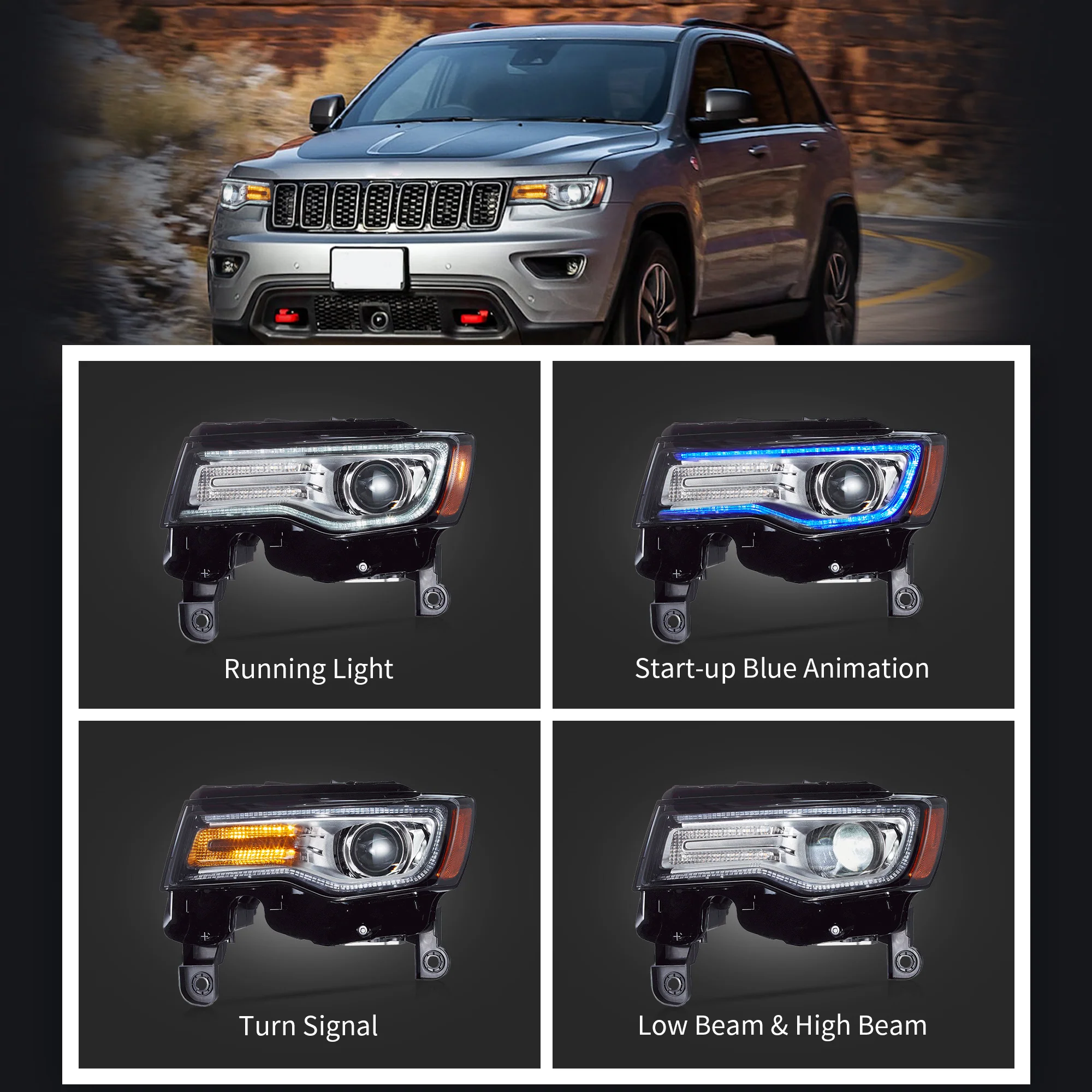 VLAND LED Headlights For Jeep Grand Cherokee WK2 2014-2021 4th Gen [DOT.] - Image 6