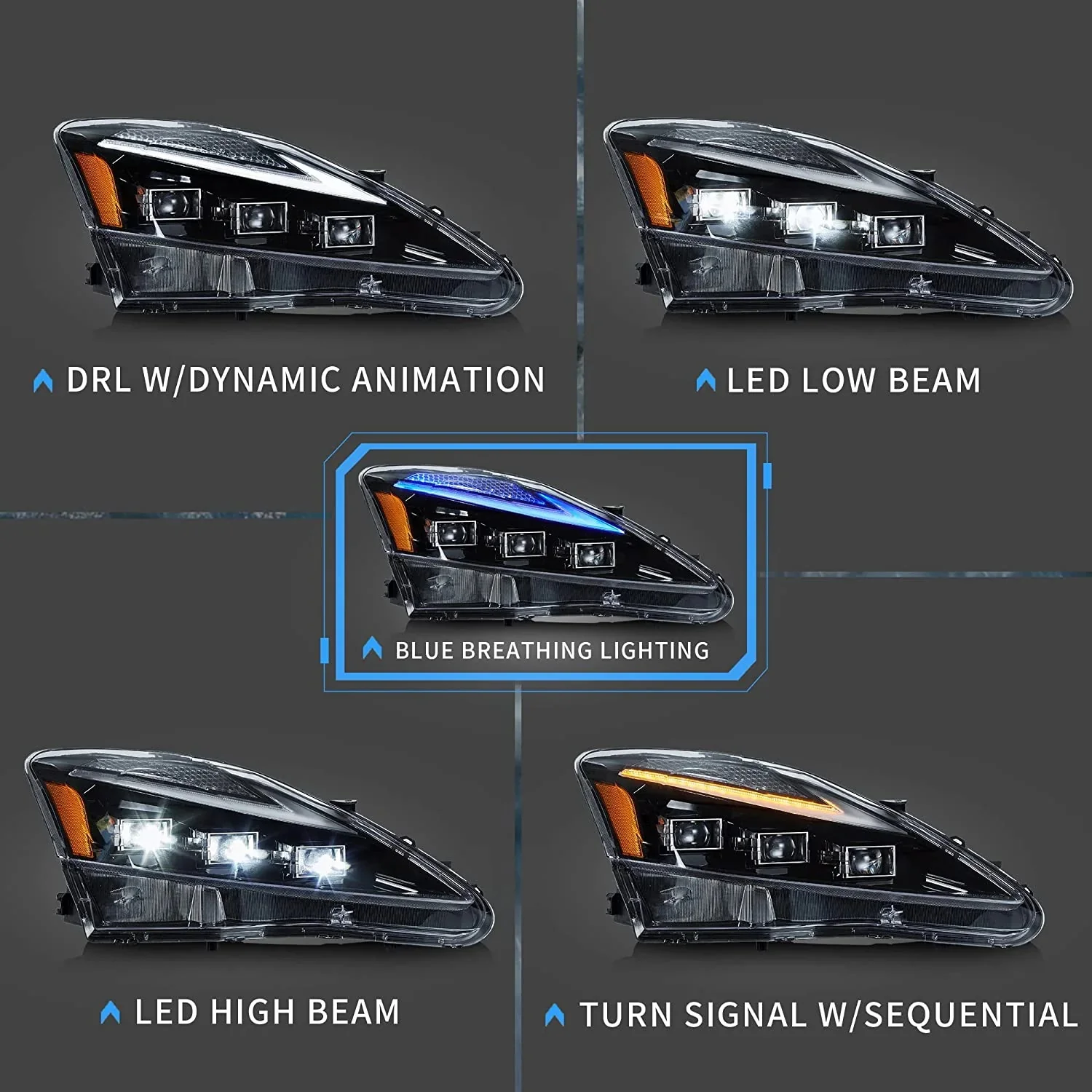VLAND Headlights and Taillights For Lexus IS250/IS350 2006-2013 ISF 2008-2014 With Blue Breathing Animation - Image 5