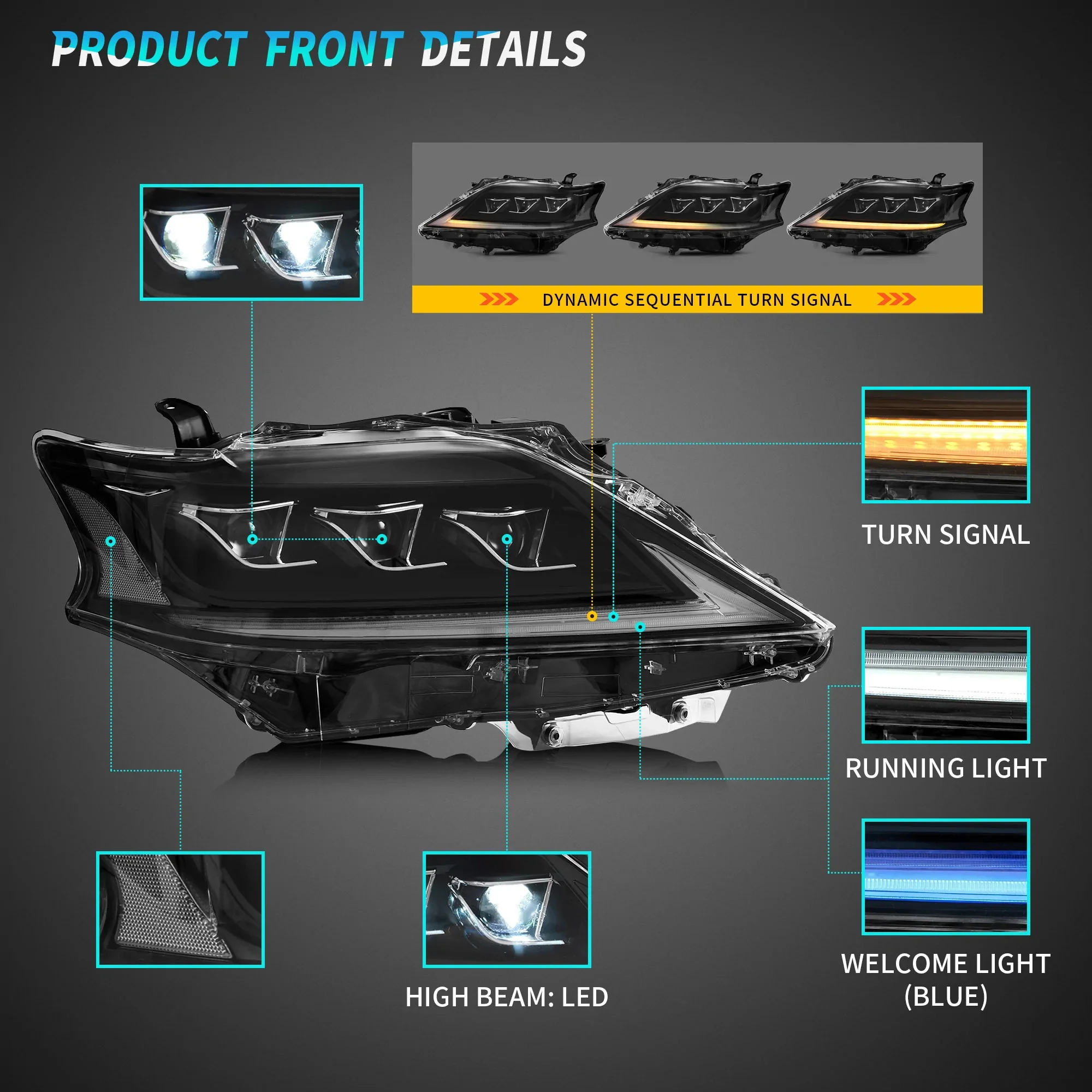 VLAND Full LED Headlights For Lexus RX350 RX450h 2012-2014 F Sport 3rd gen (AL10) [Fits HID/Xenon Models] - Image 5