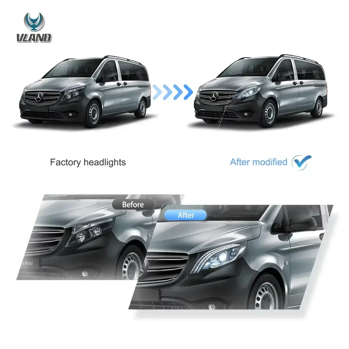 VLAND LED Dual Beam Projector For Mercedes Benz V-Class Metris/Vito W447 2016-2023 (Europe is 2014-2024) [E-MARK.] - Image 12