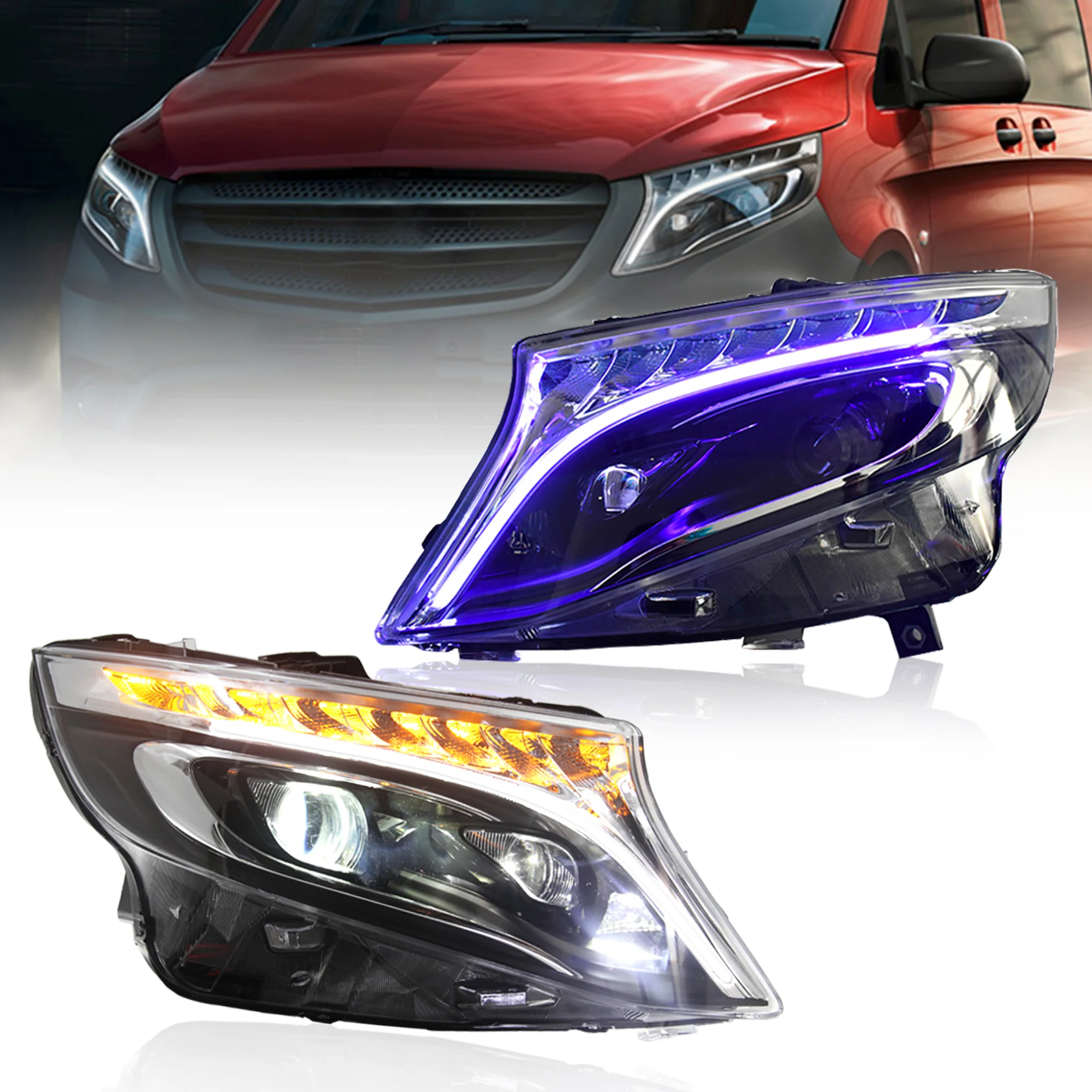 VLAND LED Headlights For Mercedes Benz Vito / Metris W447 V-Class 2016-2023 With Blue DRL