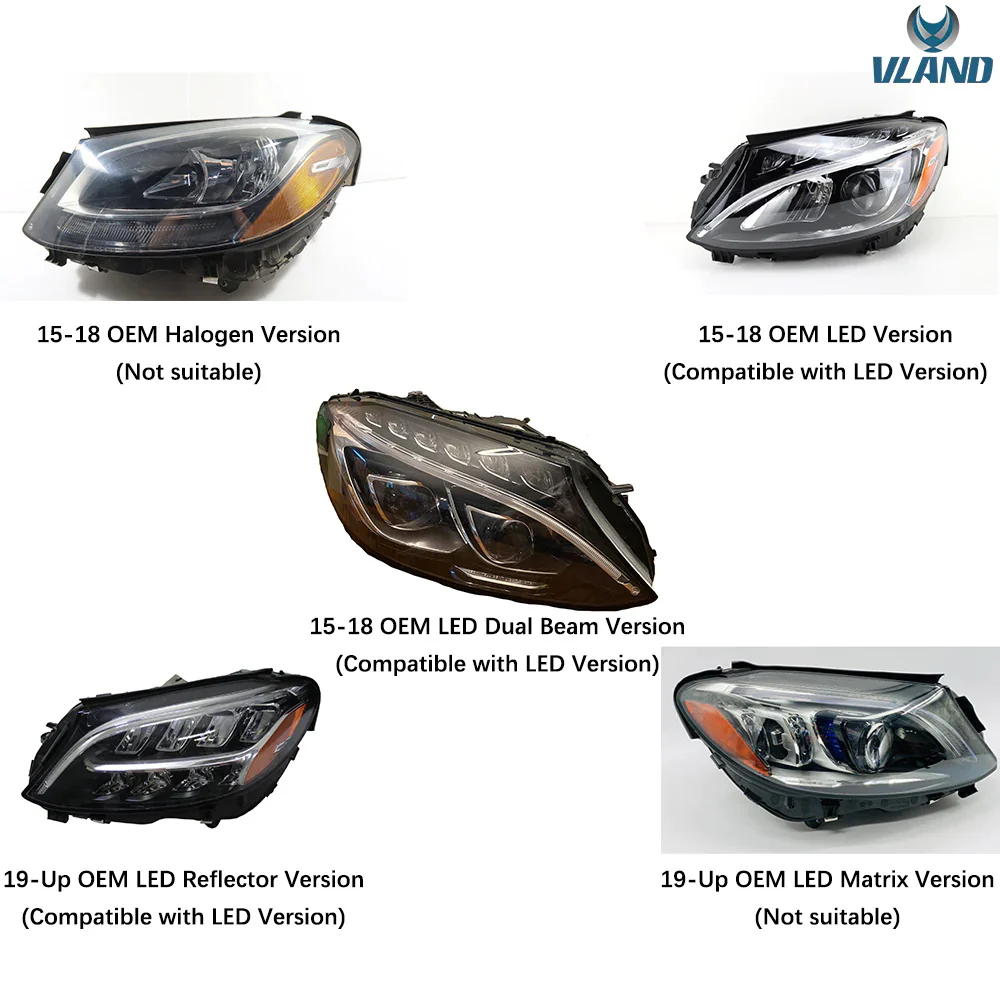 VLAND LED Headlights For Mercedes Benz W205 C-Class 2015-2021 With Blue DRL - Image 14