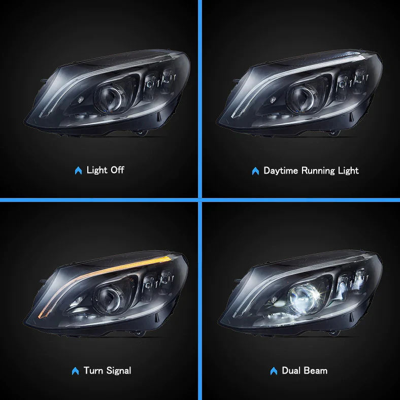 VLAND LED Headlights For Mercedes Benz W205 C-Class 2015-2021 With Blue DRL - Image 5