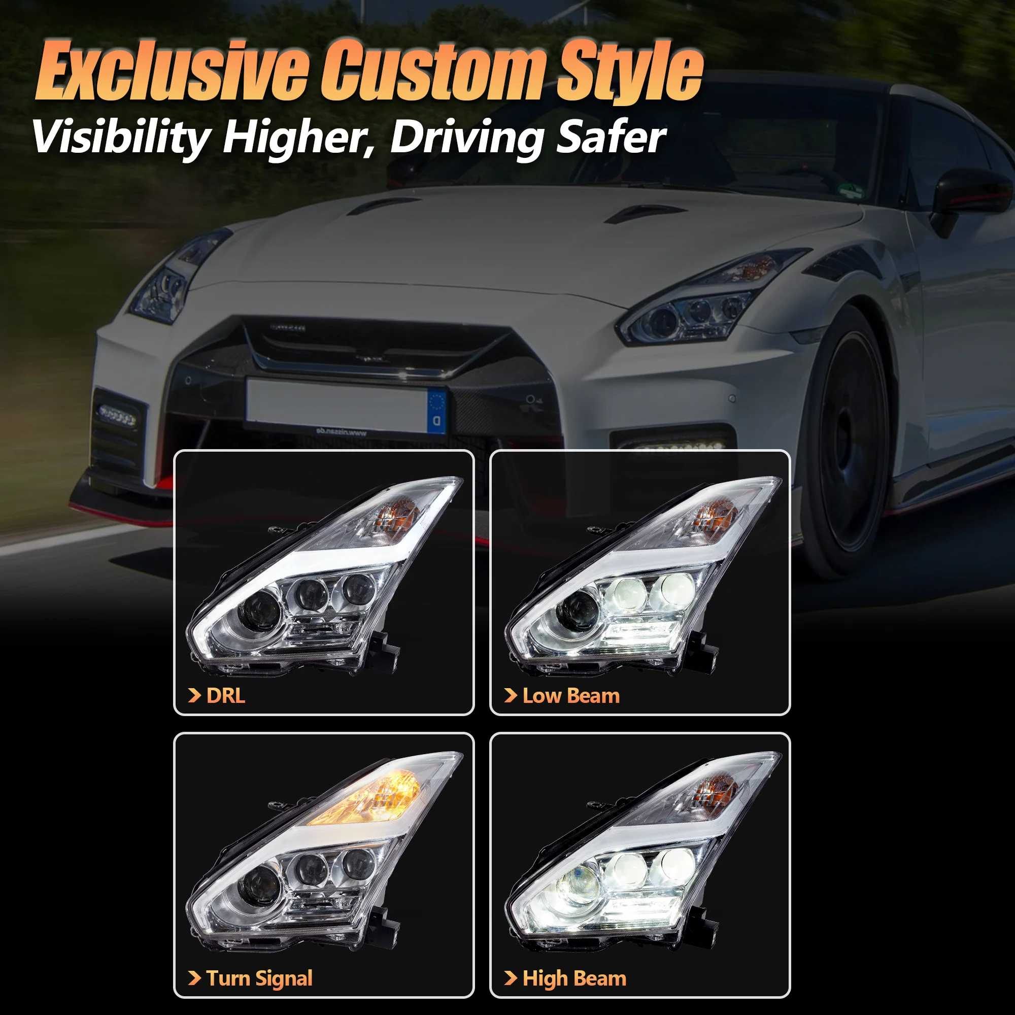 VLAND LED Head Lights For Nissan GTR R35 2008-2023 [DOT.] - Image 4