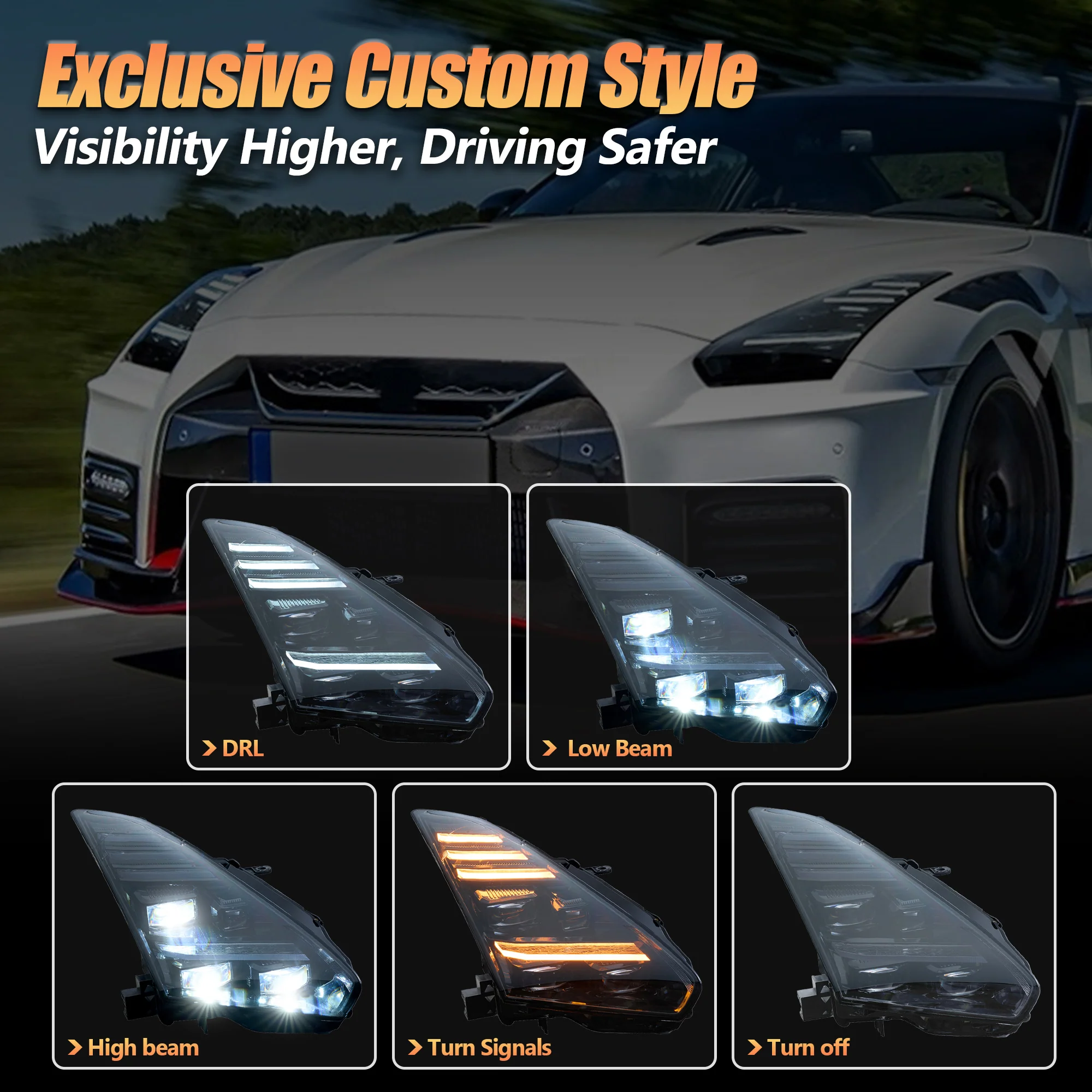VLAND LED Projector Head Lights For Nissan GTR R35 2008-2023 [DOT.] - Image 5