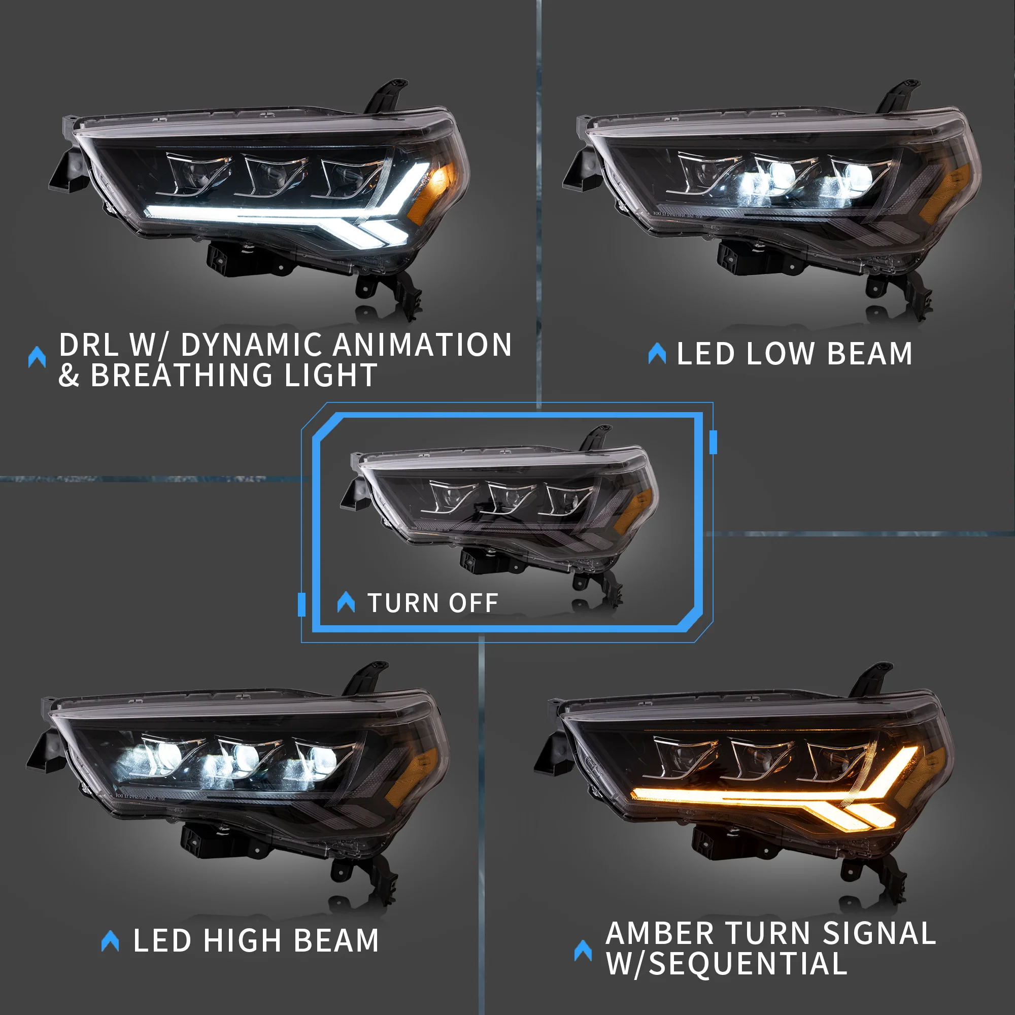 VLAND LED Reflector Headlights and Taillights For Toyota 4Runner 5th Gen 2014-2023 - Image 6