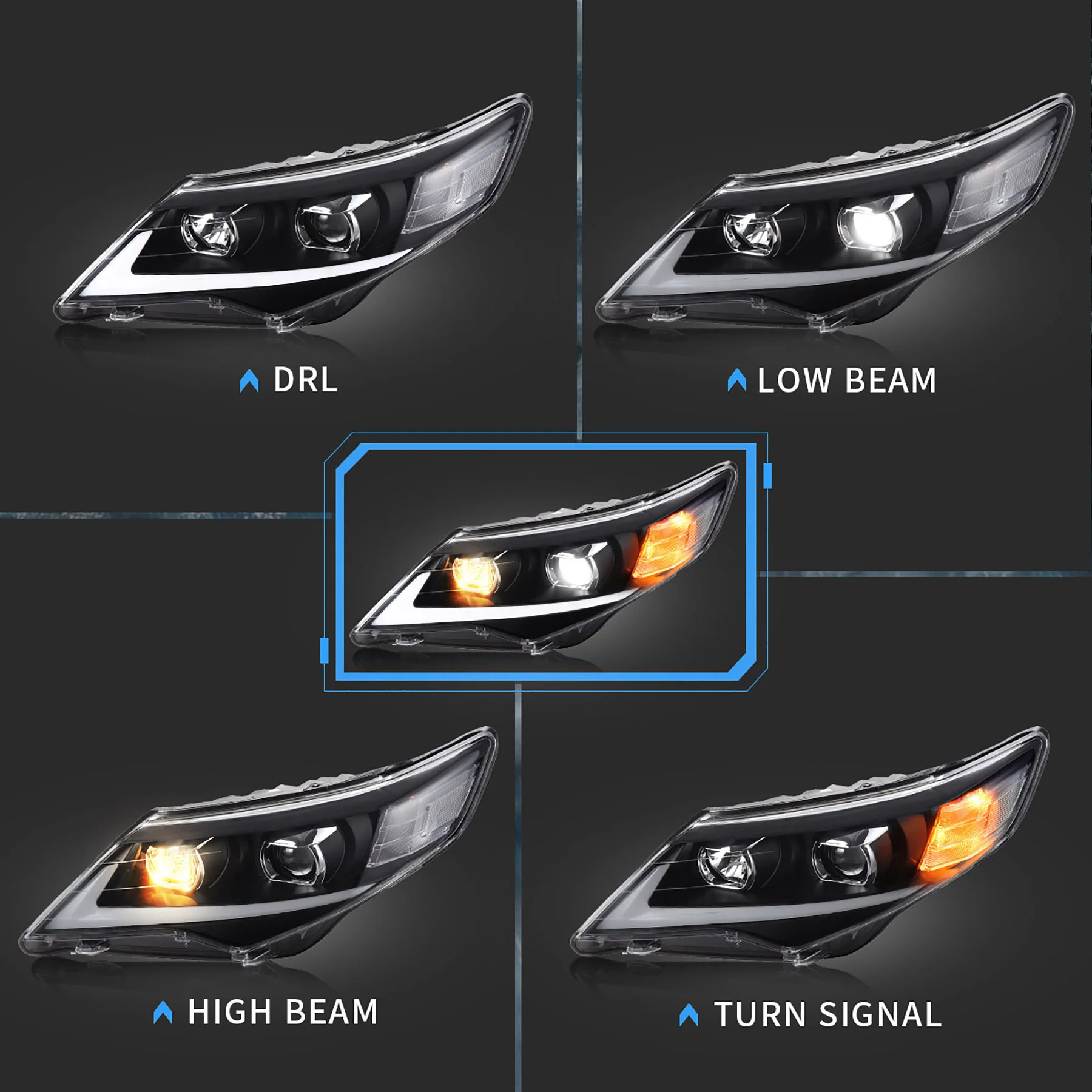 VLAND LED Headlights and Taillights Combo with Bulbs For Toyota Camry 2012-2014 XV50 7th Gen [DOT.] - Image 5