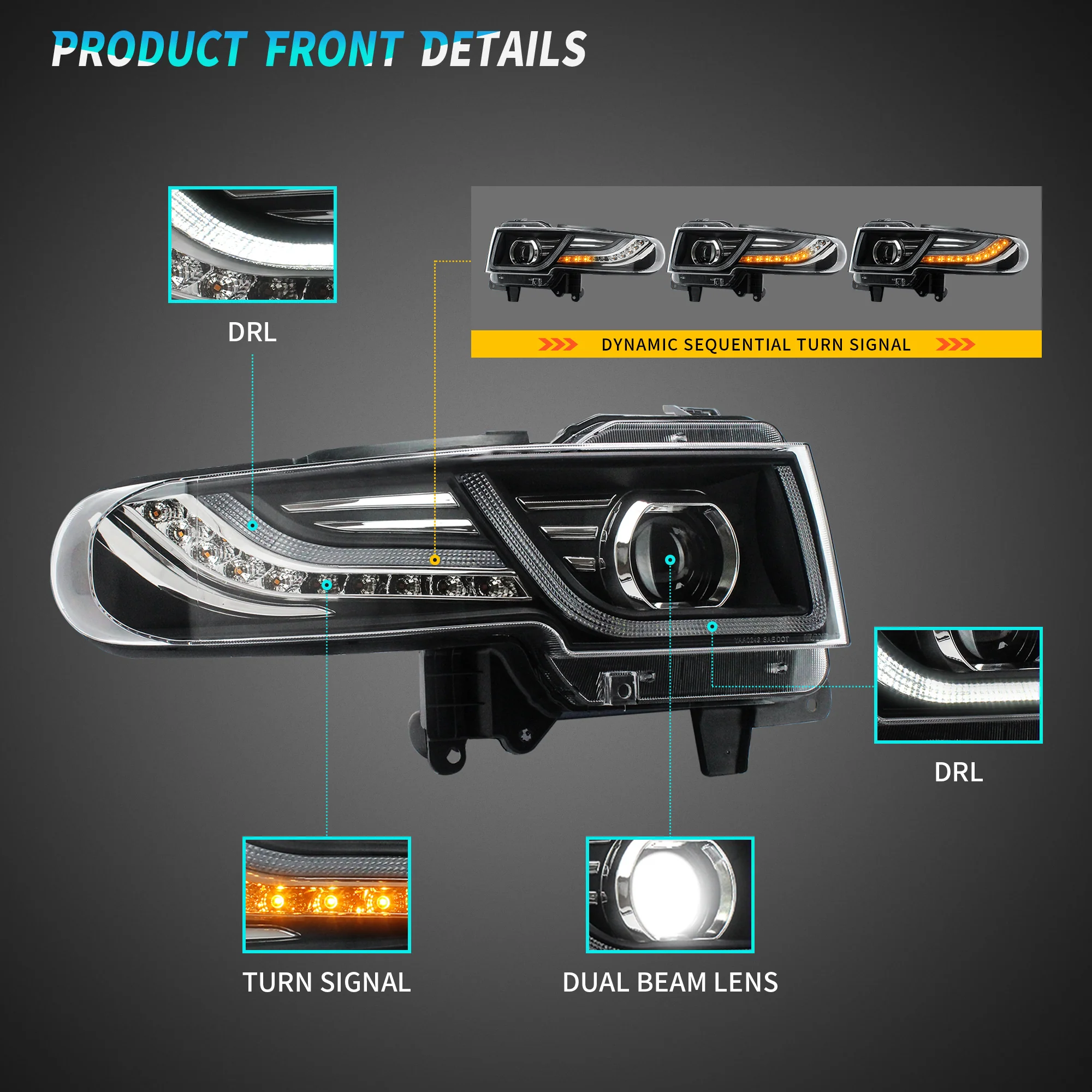VLAND LED Headlights With Grille and Taillights For Toyota Fj Cruiser 2007-2023 - Image 4