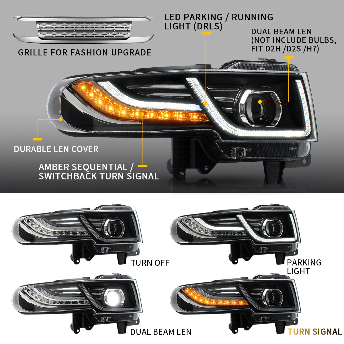 VLAND LED Headlights W/ Grille and Bulbs For Toyota Fj Cruiser 2007-2023 - Image 5