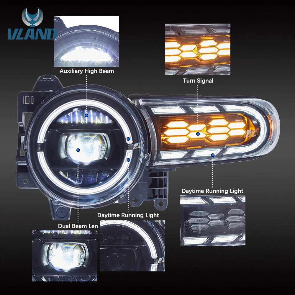 VLAND LED Headlights With Sequential DRL Side Lamps For Toyota Fj Cruiser 2007-2023 - Image 3