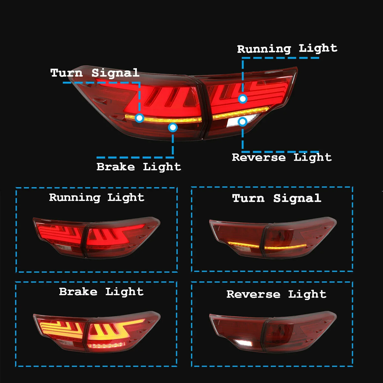 VLAND LED Taillights For 2014-2019 Toyota Highlander Rear Tail Lights Assembly - Image 6