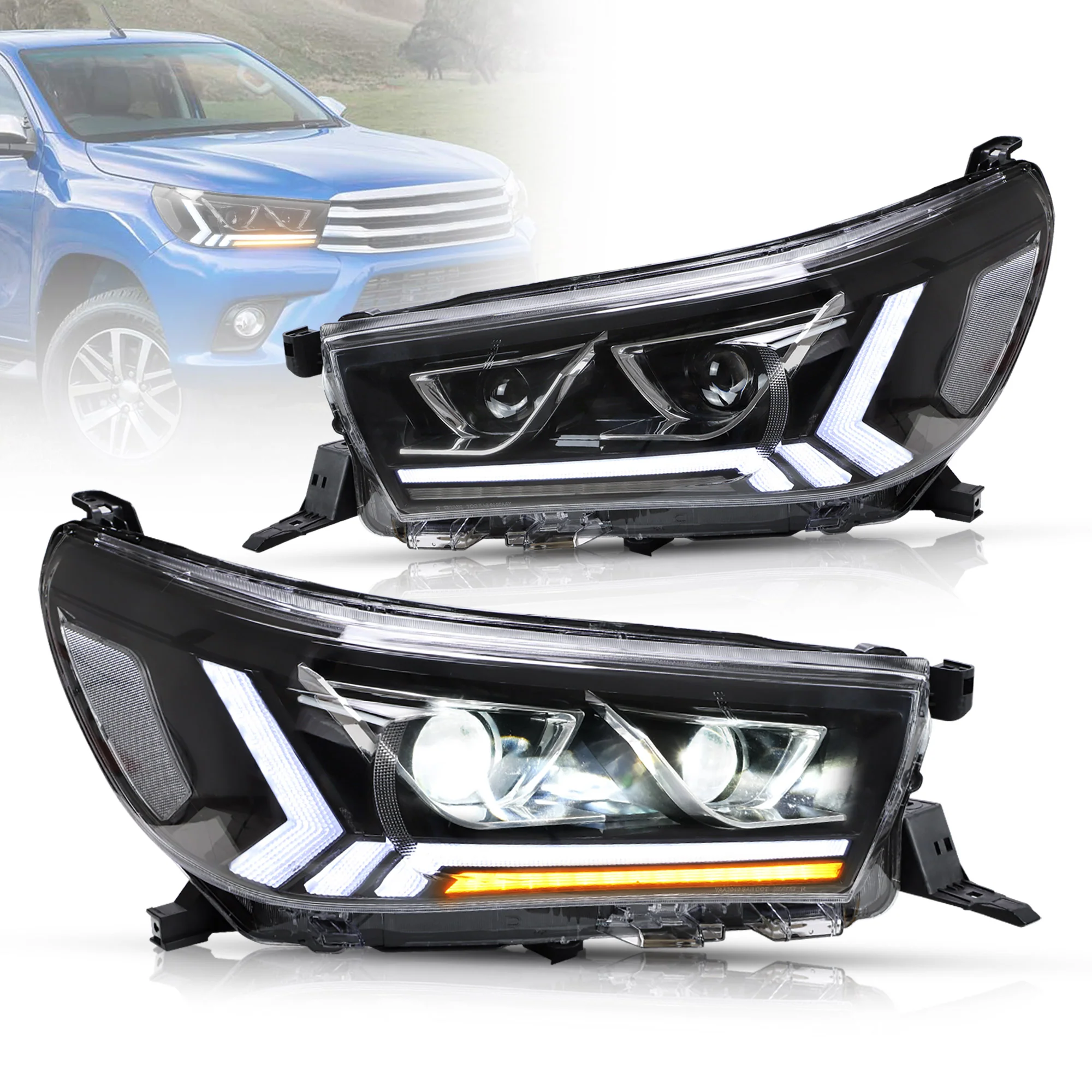 VLAND Full LED Headlights For Toyota Hilux / Revo 8th Gen 2015-2020 With Start Dynamic Lighting - Image 3